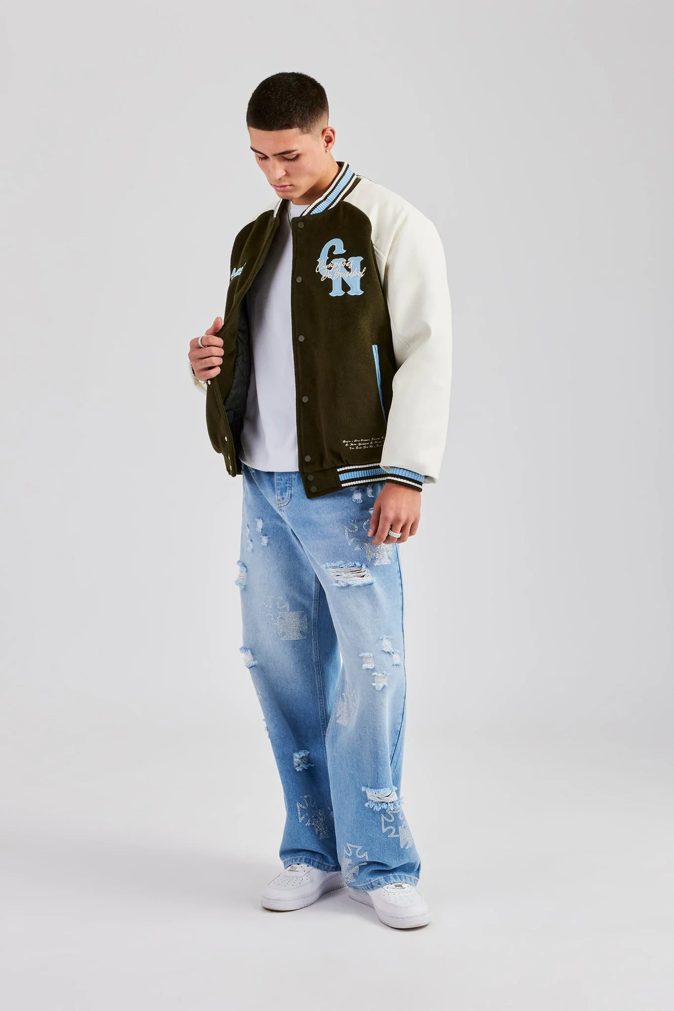 Oversized CN Applique Bomber Jacket - Green - Image 3