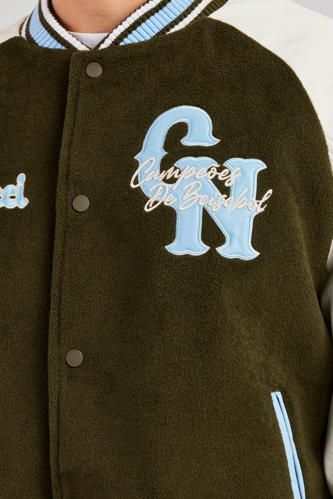 Oversized CN Applique Bomber Jacket - Green - Image 4