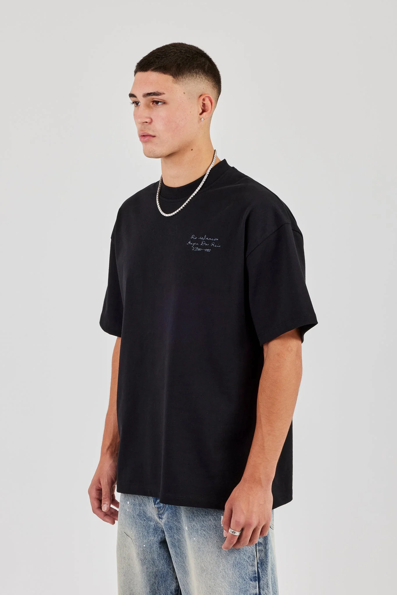 Oversized Embroidered Text T-Shirt - Black - Image 3
