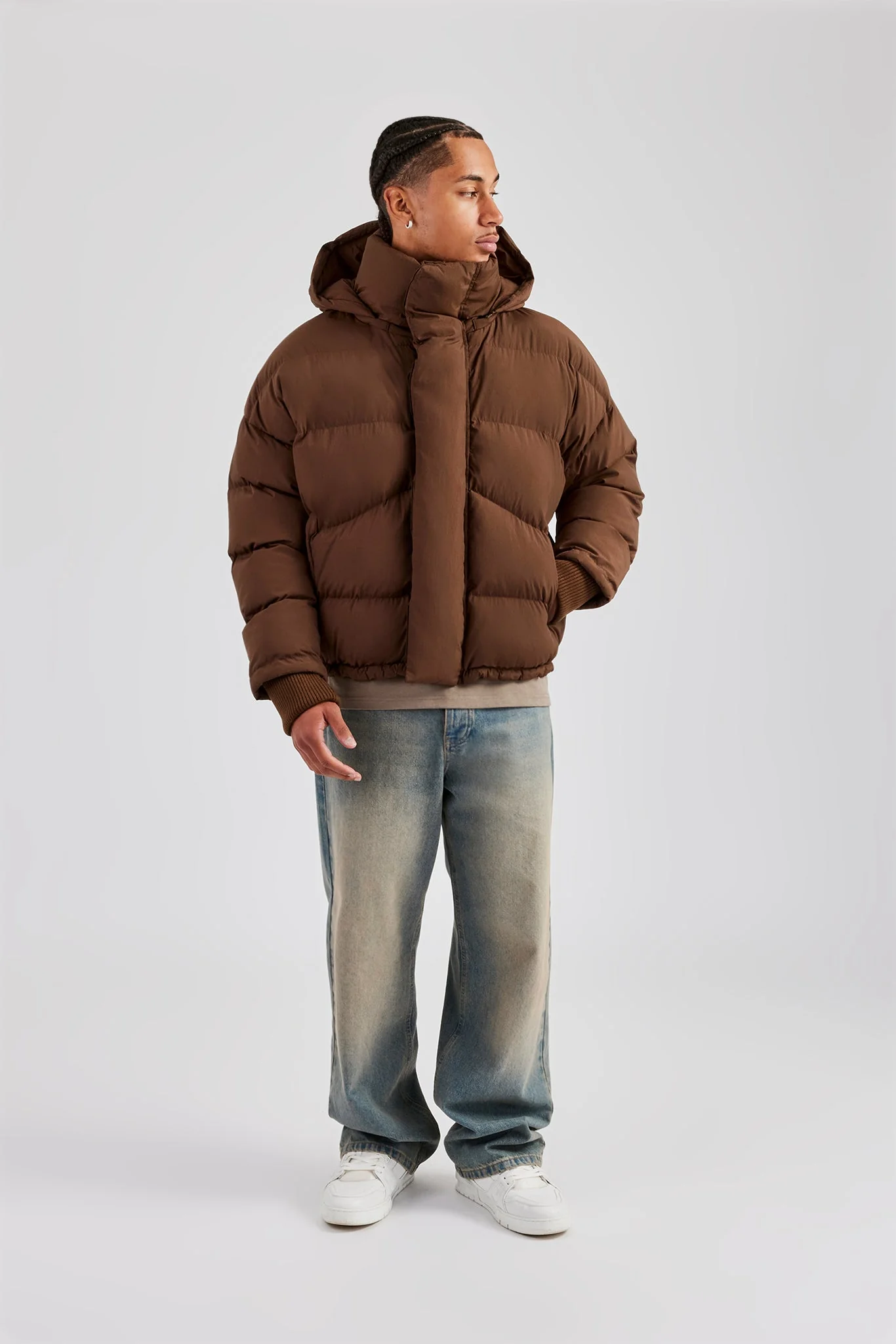 Oversized Hooded Puffer Jacket - Brown - Image 2