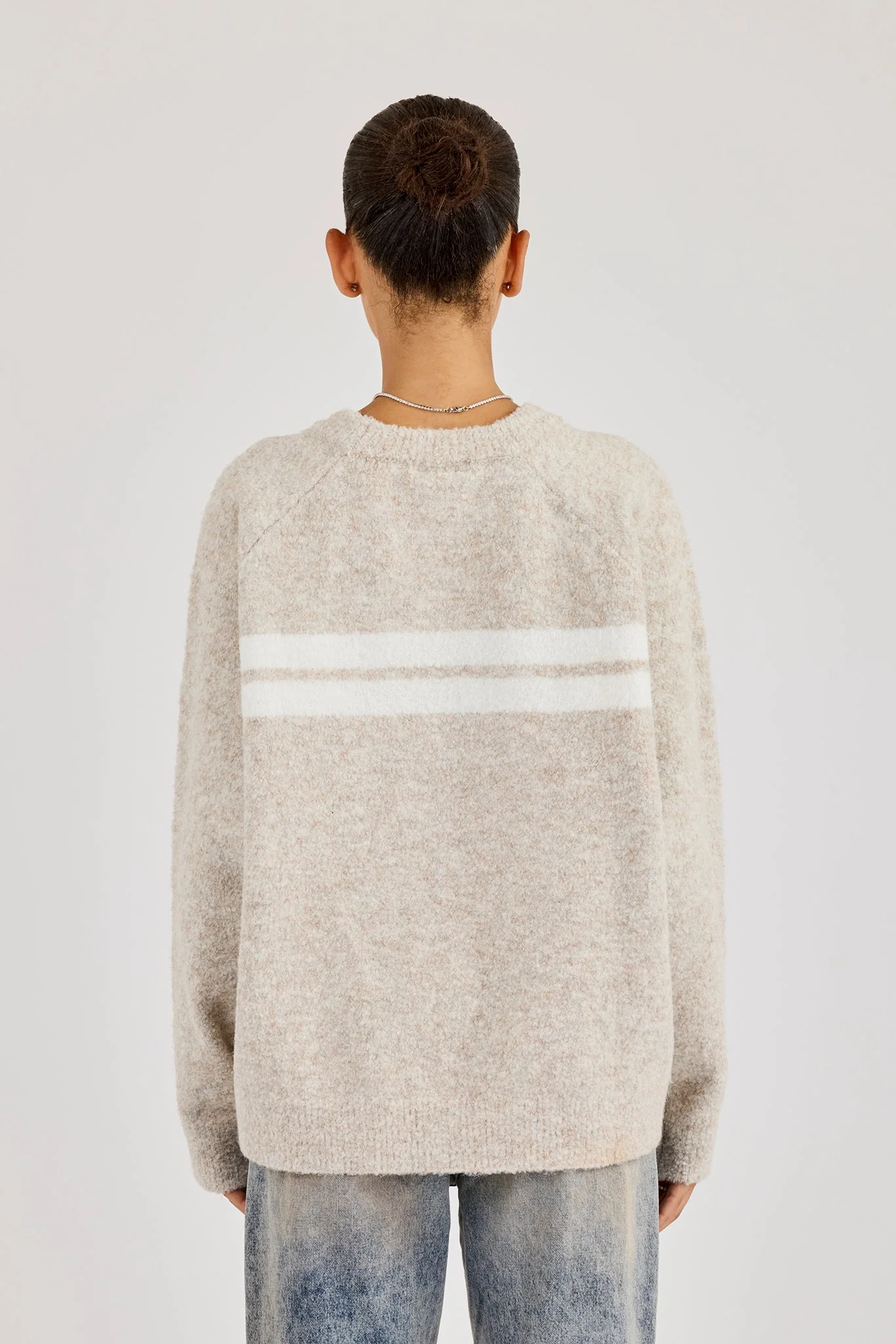 Oversized Knitted Stripe Sweater - Off White - Image 4