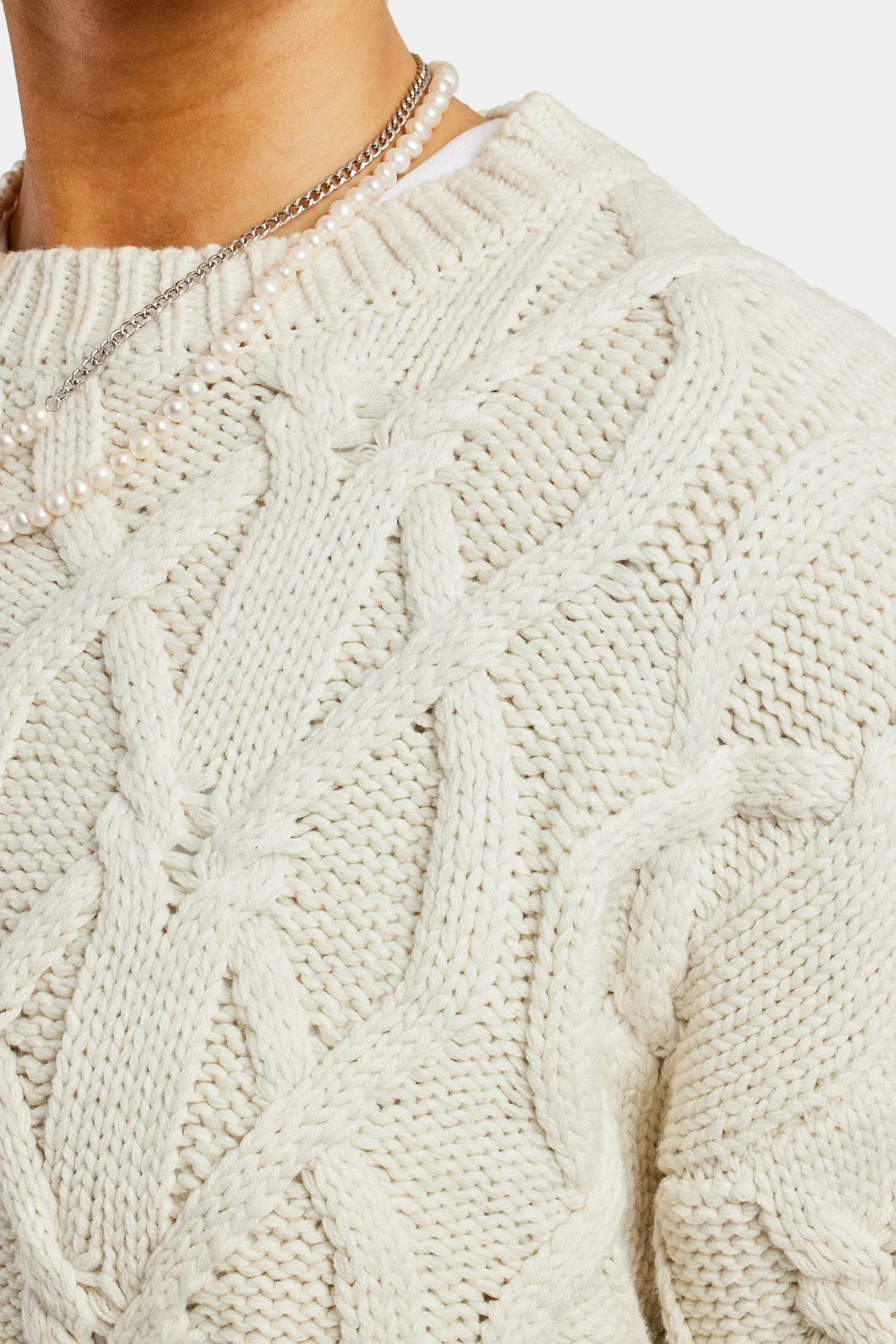 Oversized Knitted Sweater - Ecru - Image 3