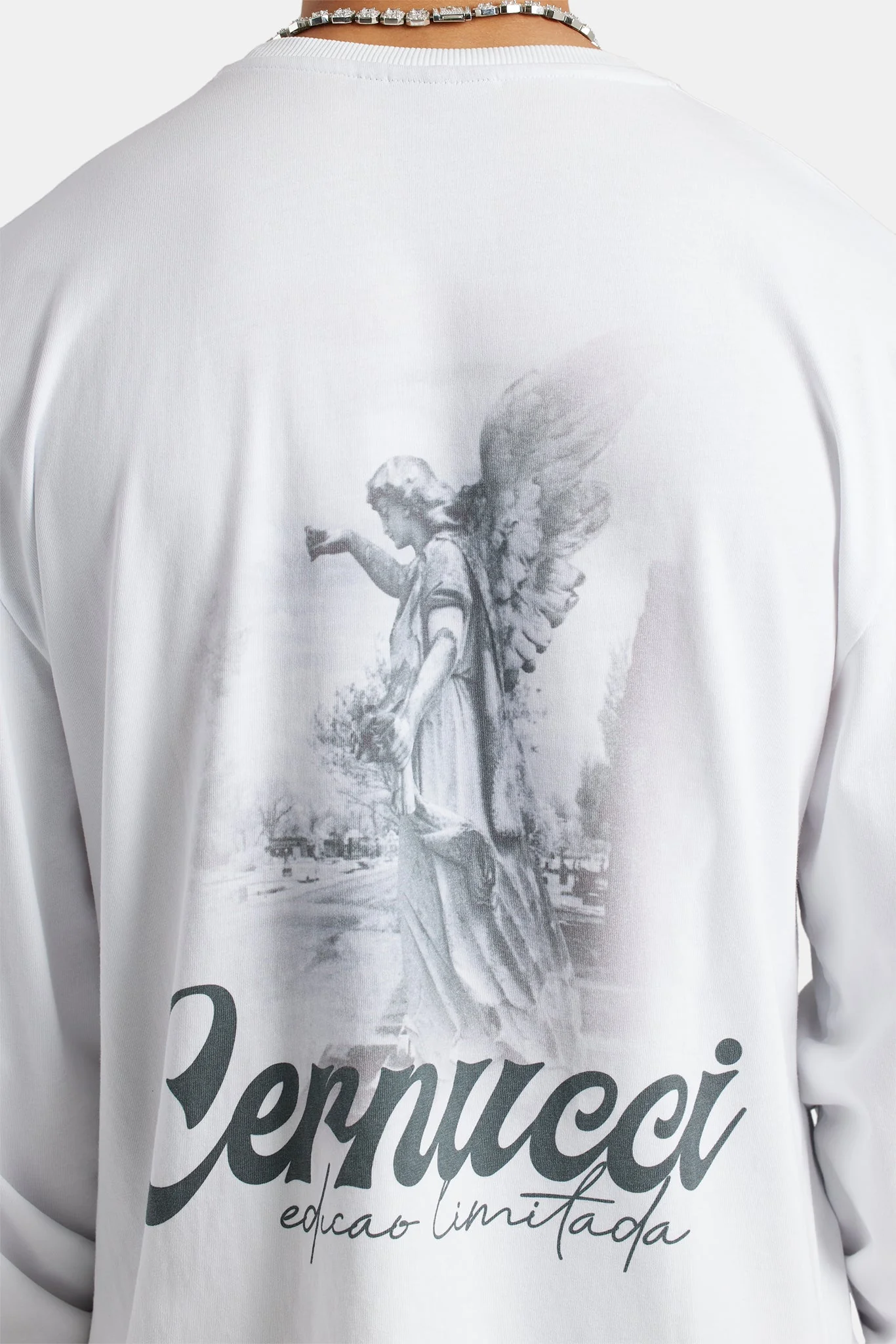 Oversized Long Sleeve Statue Printed T-Shirt - White - Image 2