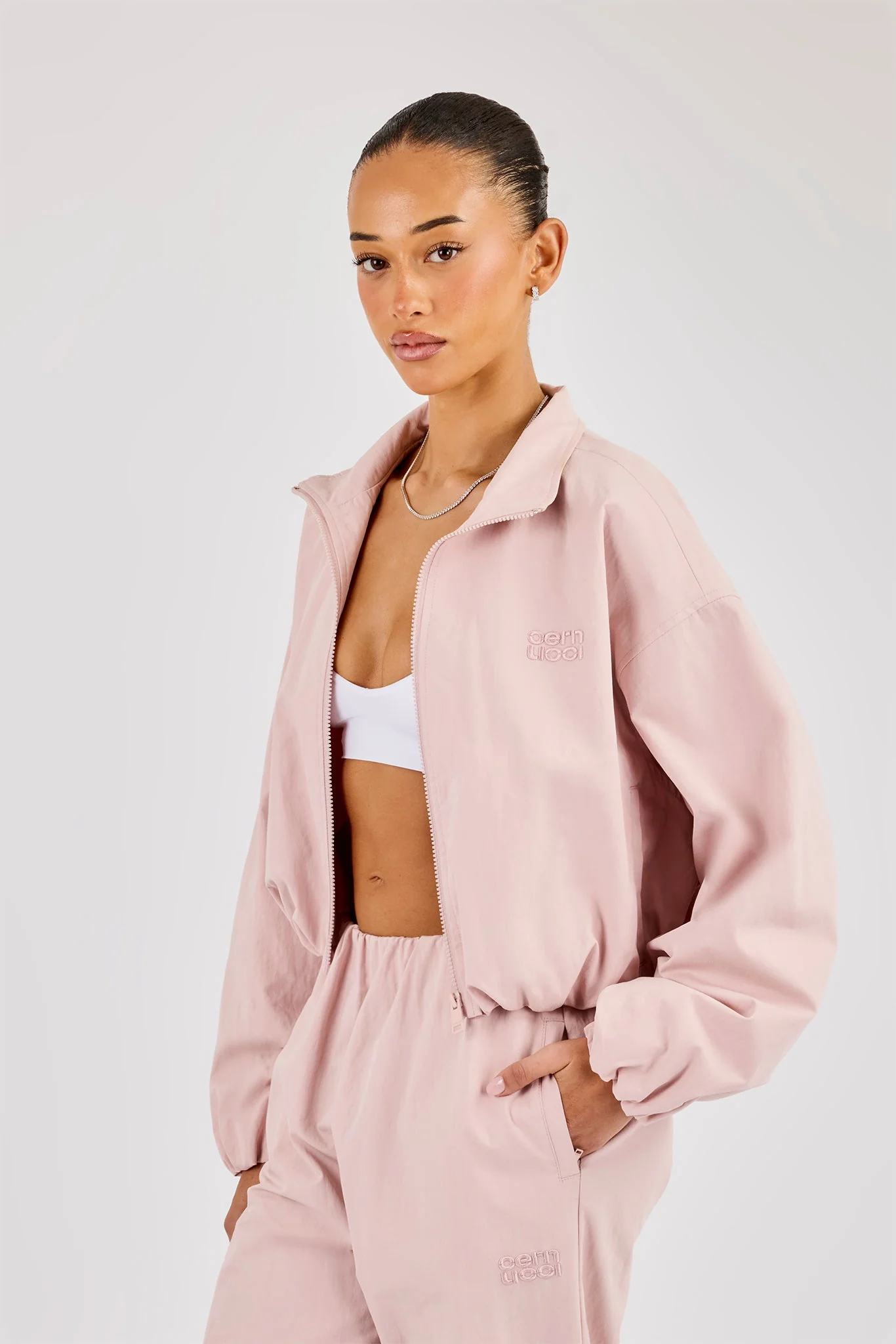 Oversized Nylon Track Jacket - Light Pink - Image 2