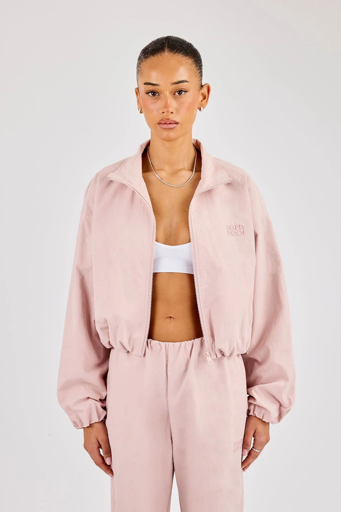 Oversized Nylon Track Jacket - Light Pink - Image 4