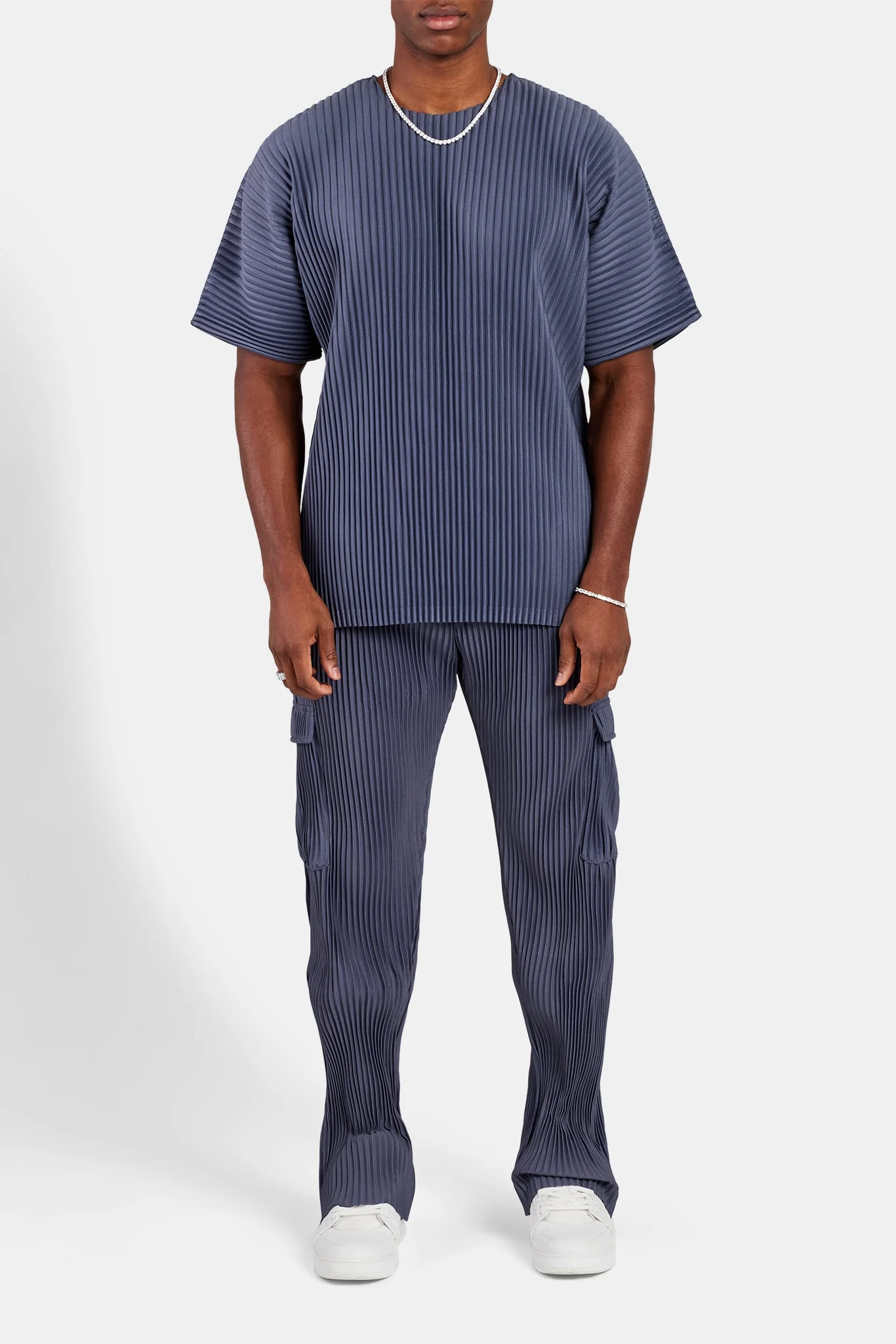 Oversized Pleated T-Shirt - Dusty Blue - Image 5