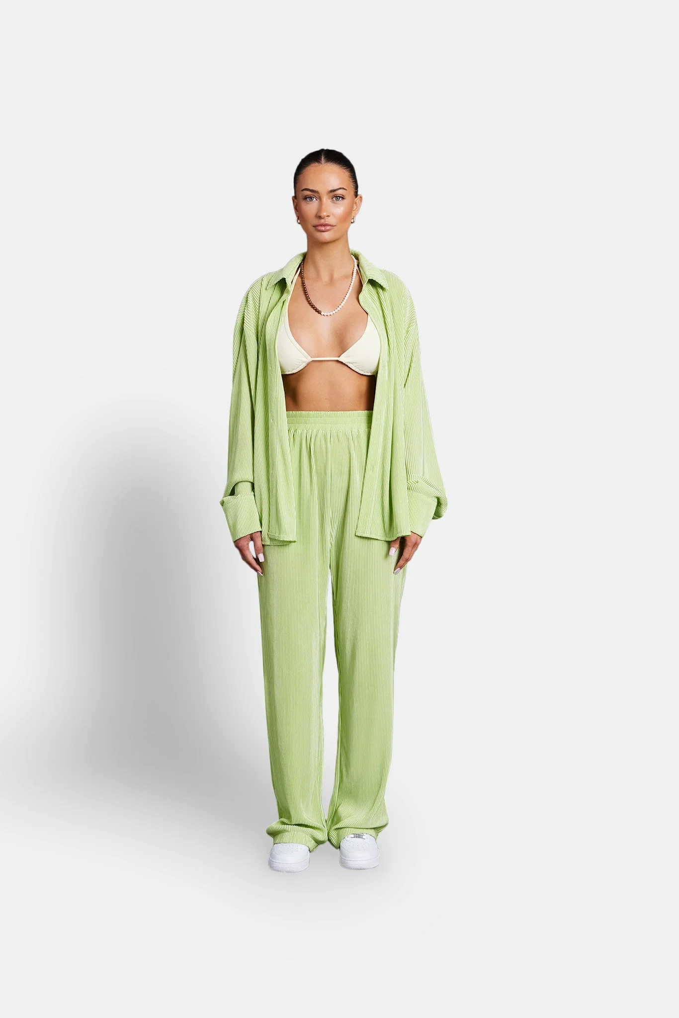 Oversized Plisse Shirt - Lime - Image 2