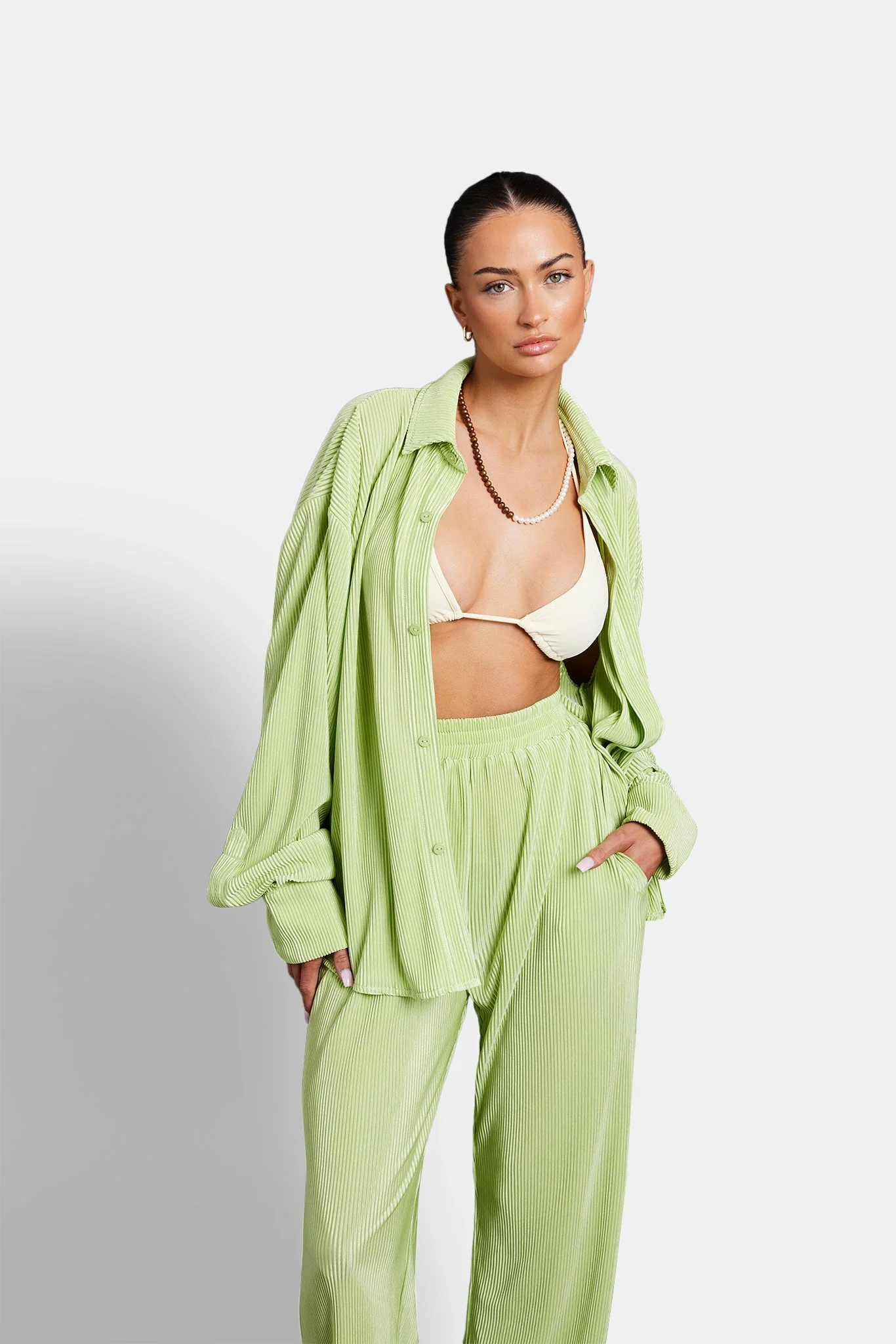 Oversized Plisse Shirt - Lime - Image 3