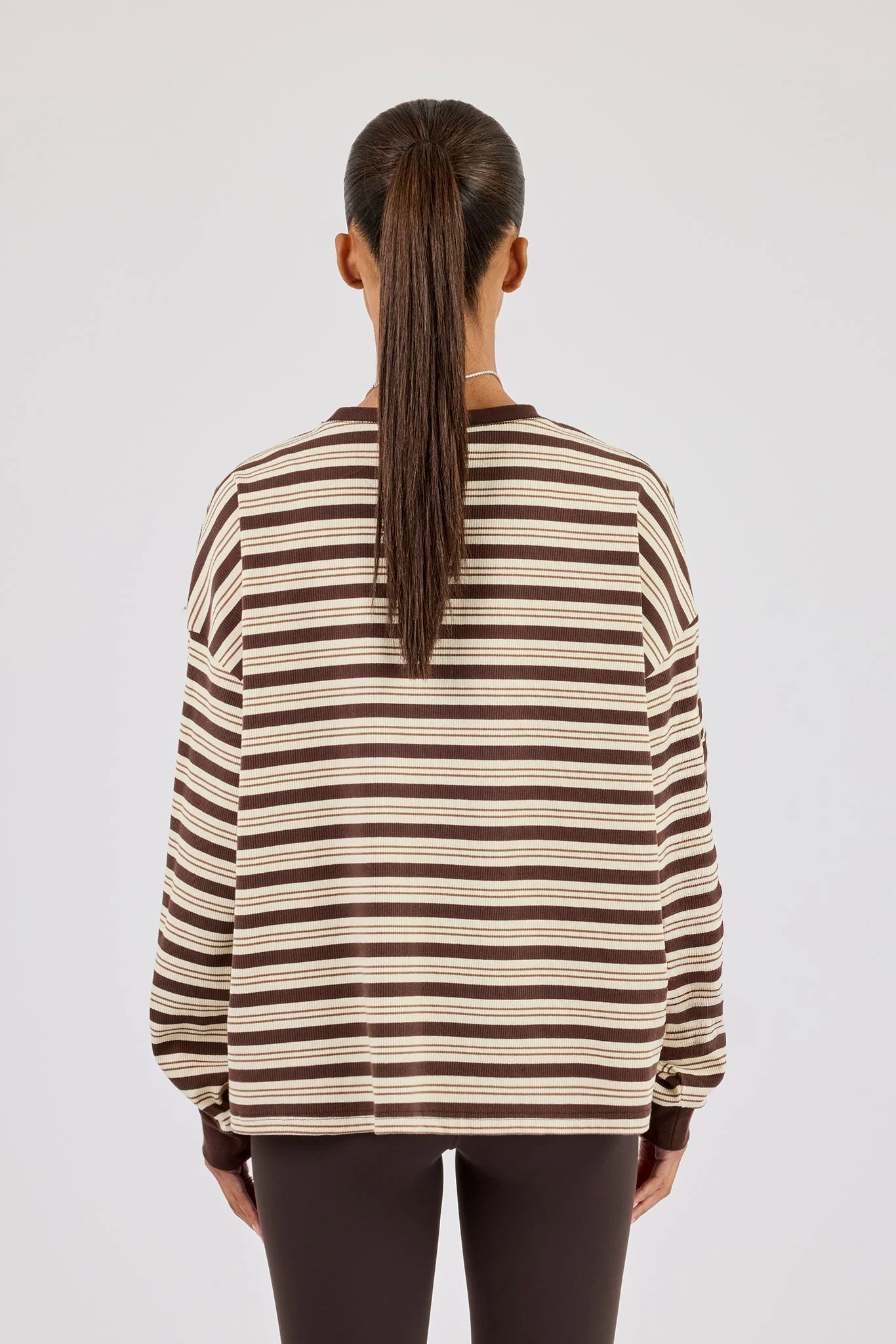 Oversized Stripe Long Sleeve Top - Brown - Image 3