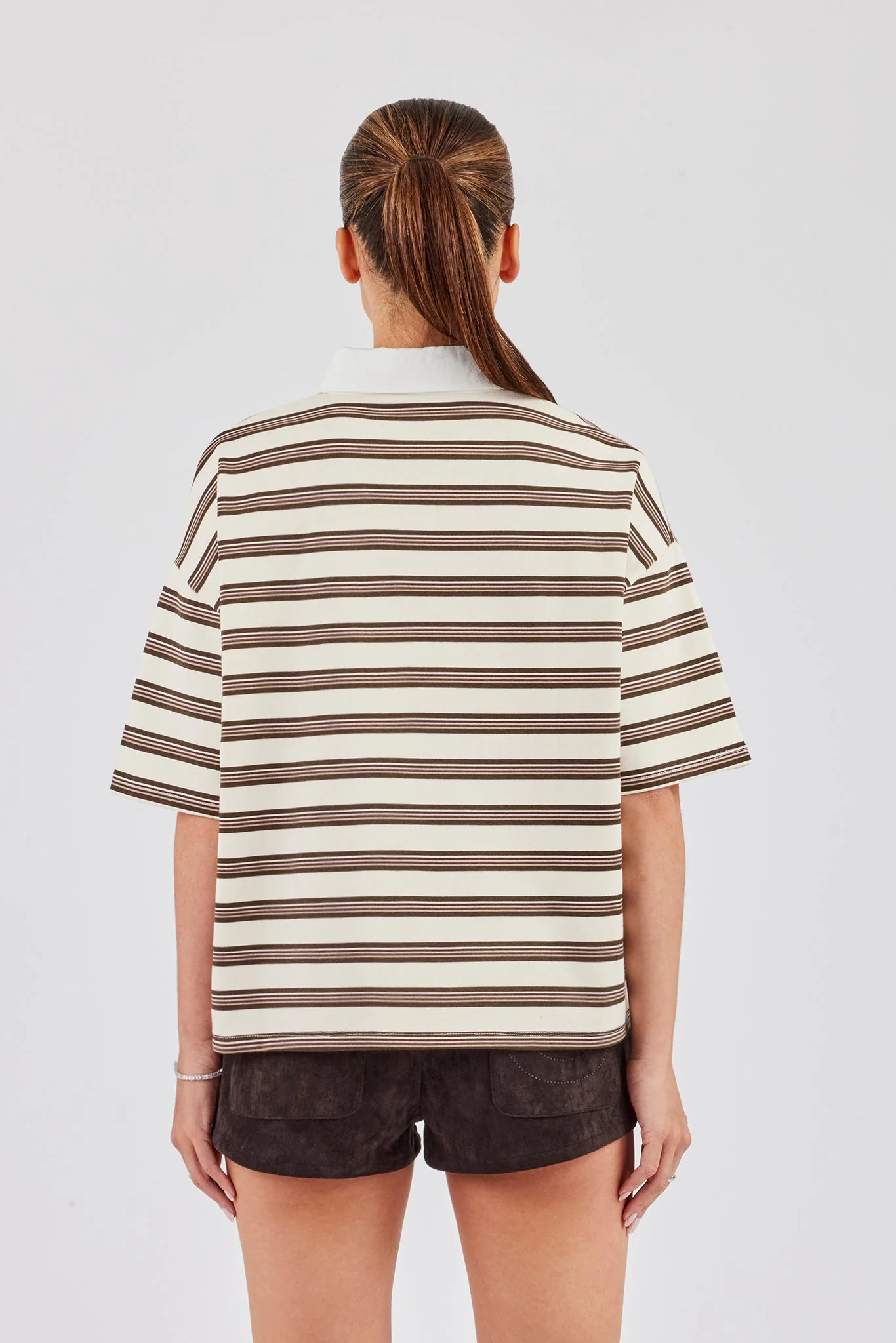 Oversized Stripe Short Sleeve Top - Ecru - Image 5