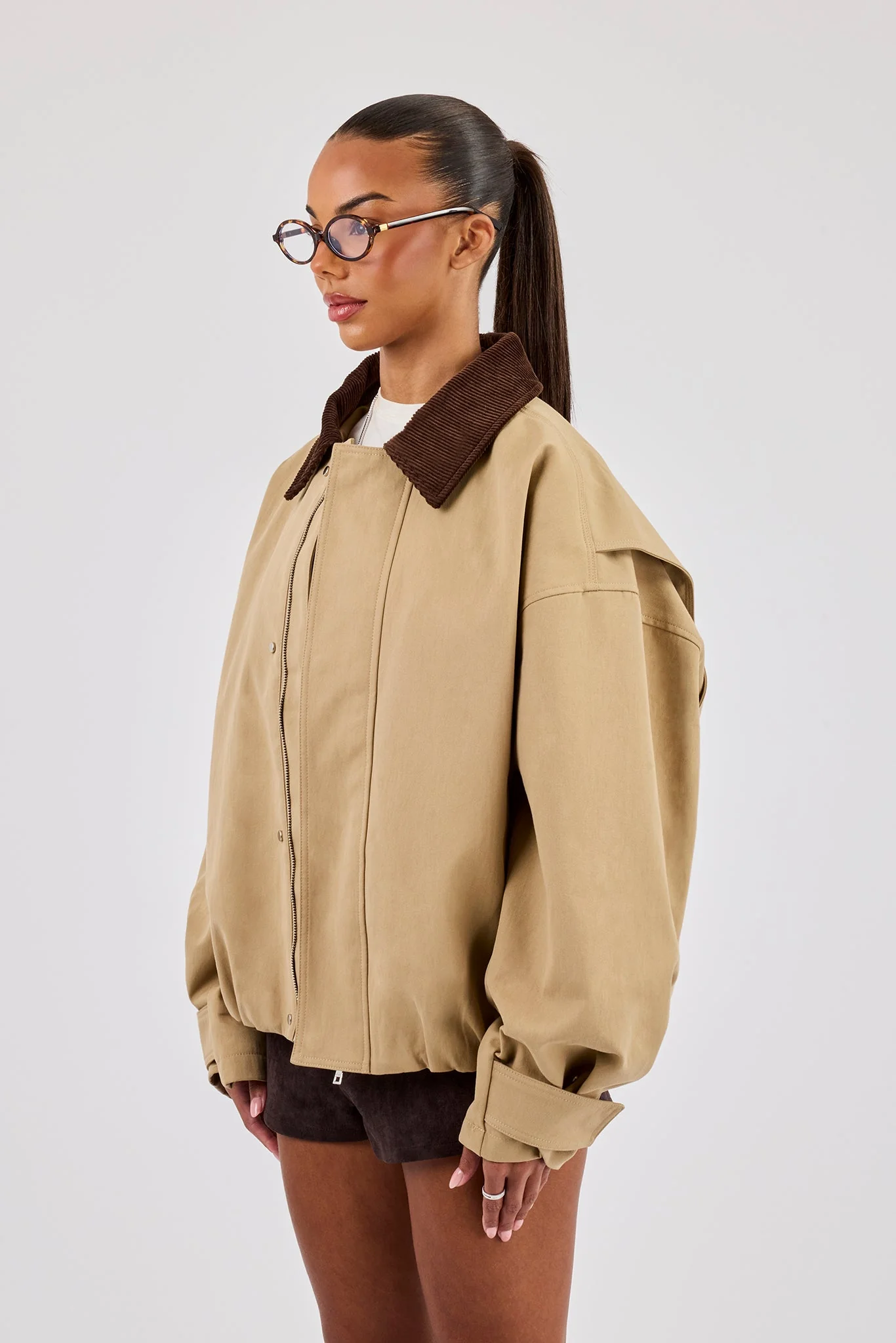 Oversized Twill Harrington Jacket - Beige - Image 2