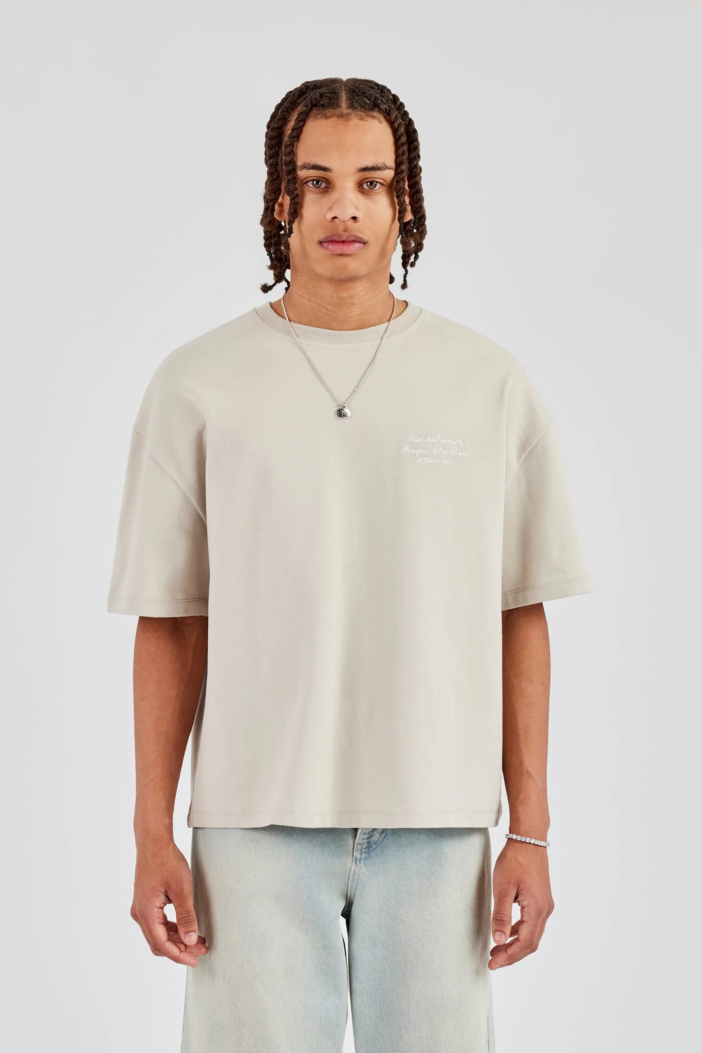 Oversized Washed Text T-Shirt - Washed Stone - Image 2