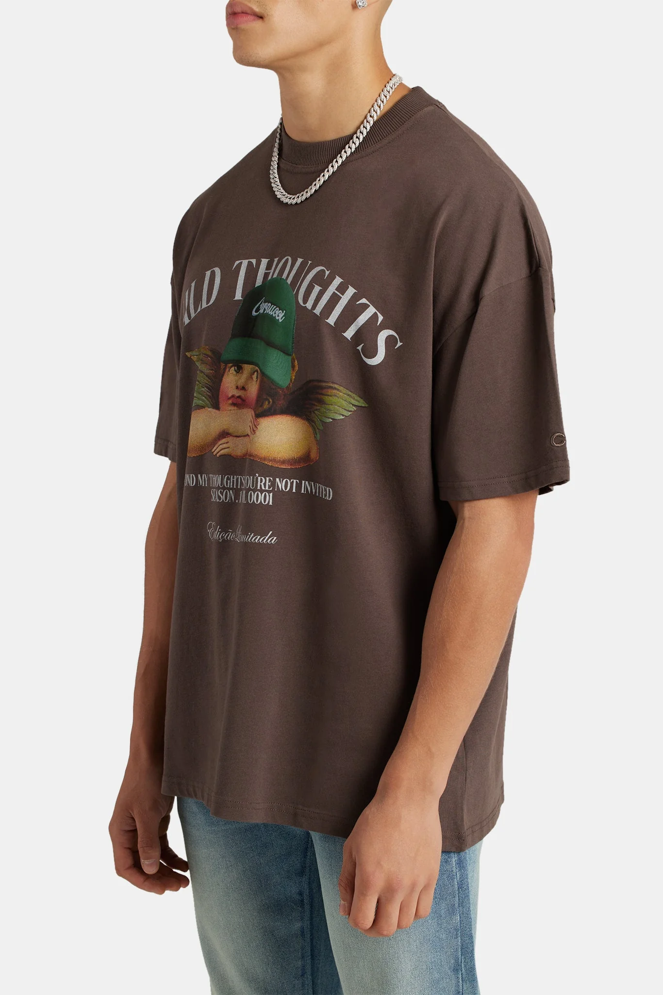 Oversized Wild Thoughts Cherub T-Shirt - Chocolate - Image 5