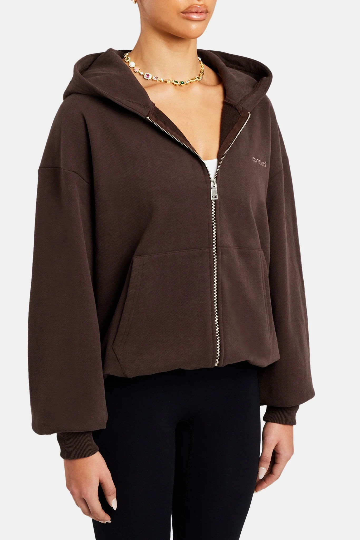 Oversized Zip Hoodie - Chocolate - Image 3