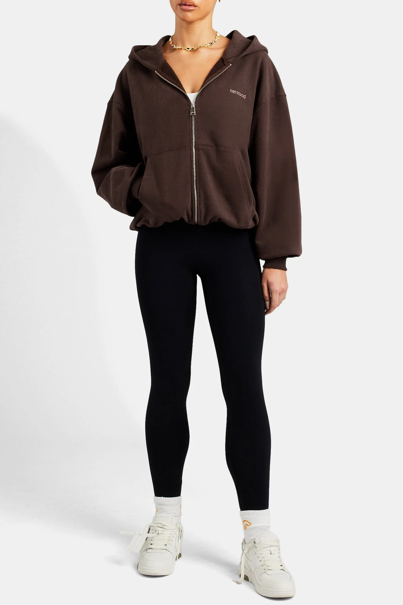 Oversized Zip Hoodie - Chocolate - Image 4