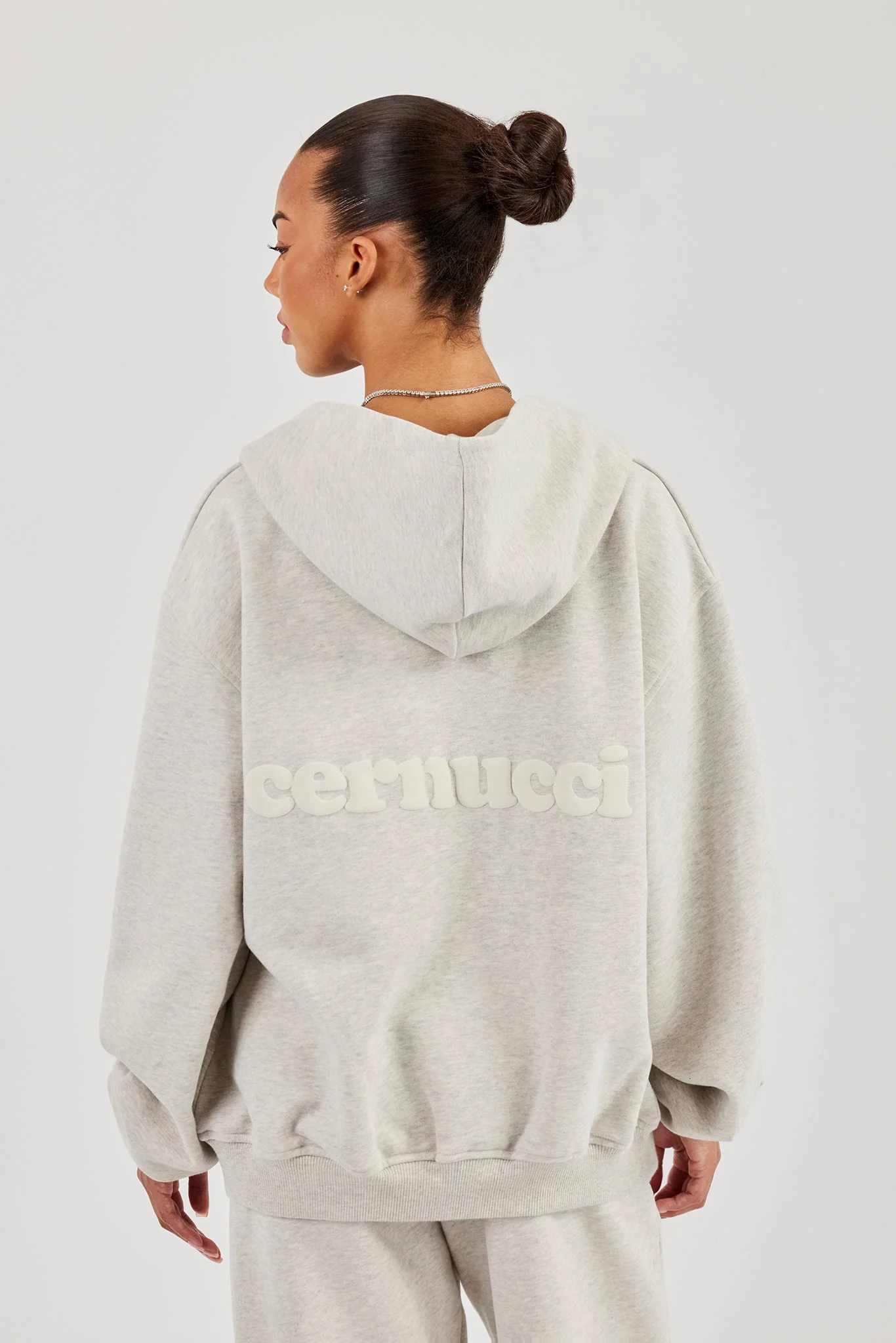 Oversized Zip Through Hoodie - Ash Grey - Image 2
