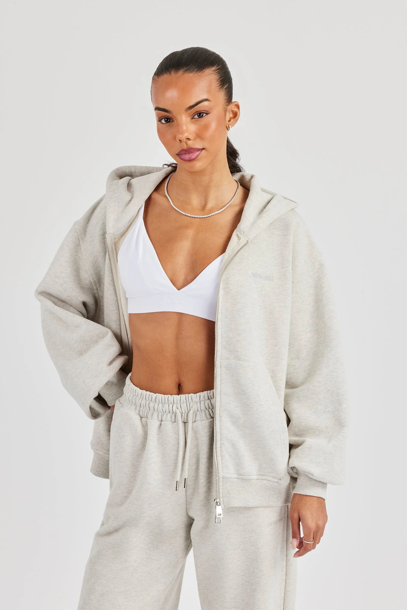 Oversized Zip Through Hoodie - Ash Grey - Image 3