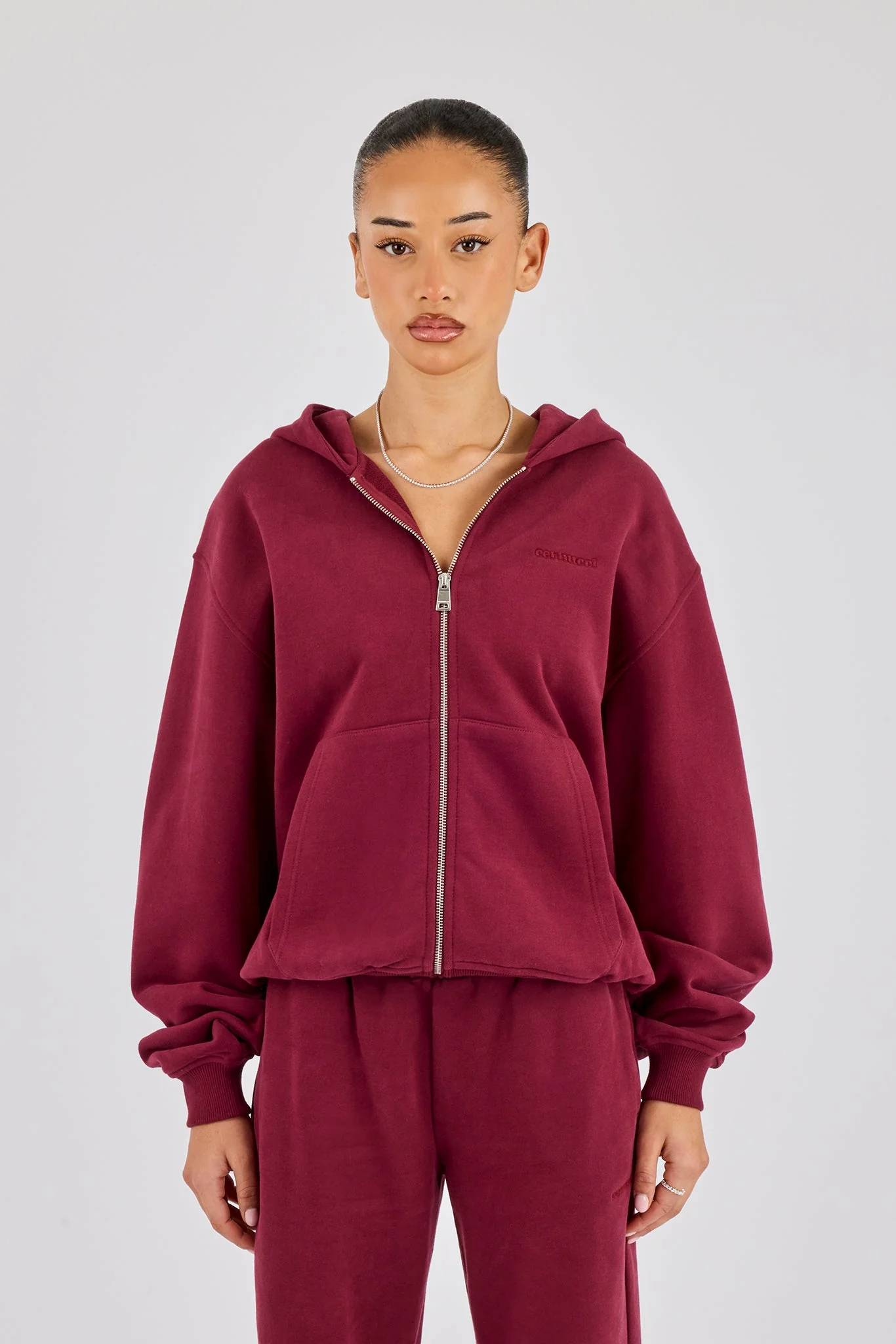 Oversized Zip Through Hoodie - Burgundy - Image 4