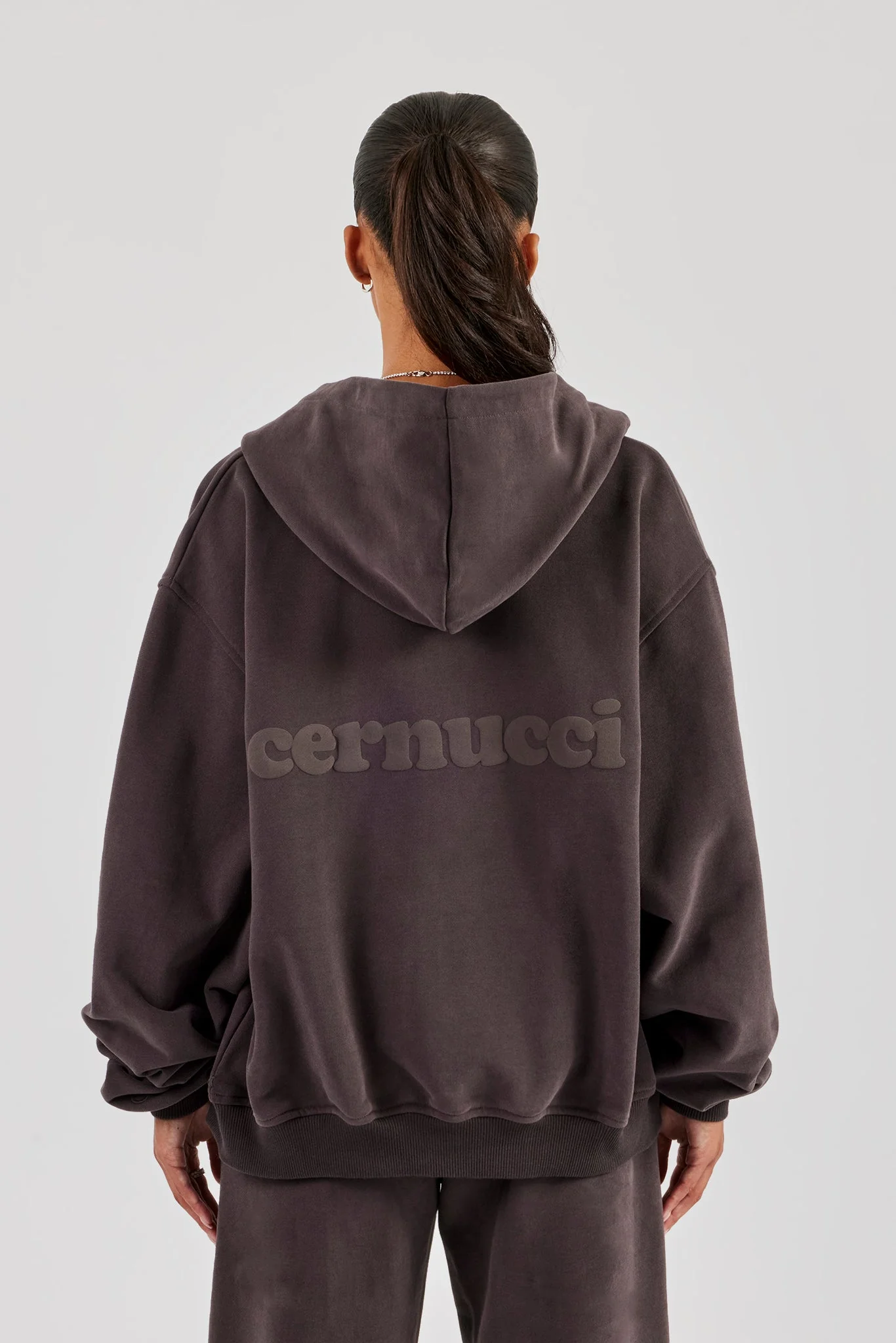 Oversized Zip Through Hoodie - Coffee - Image 3
