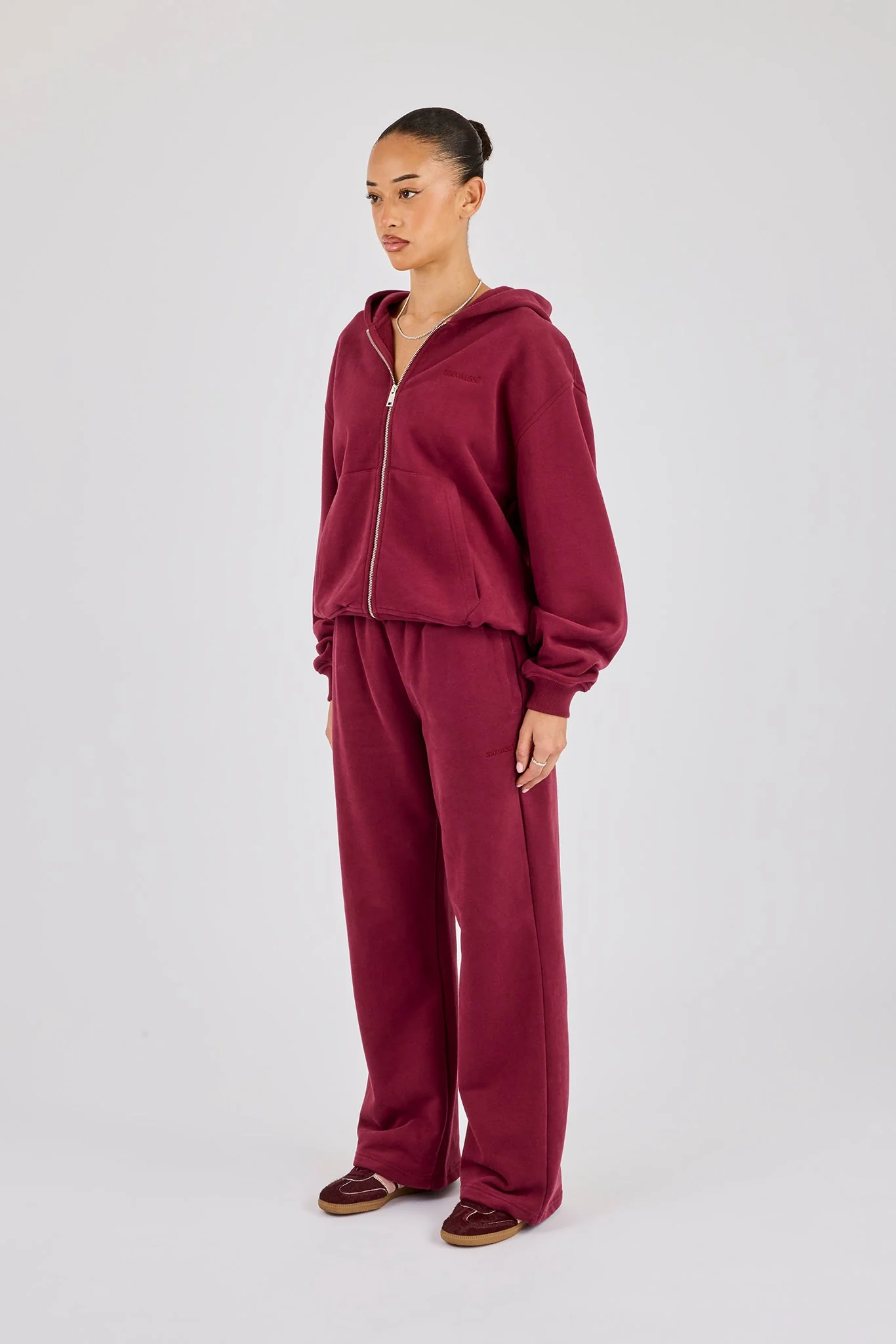 Oversized Zip Through Hoodie & Jogger - Burgundy - Image 2