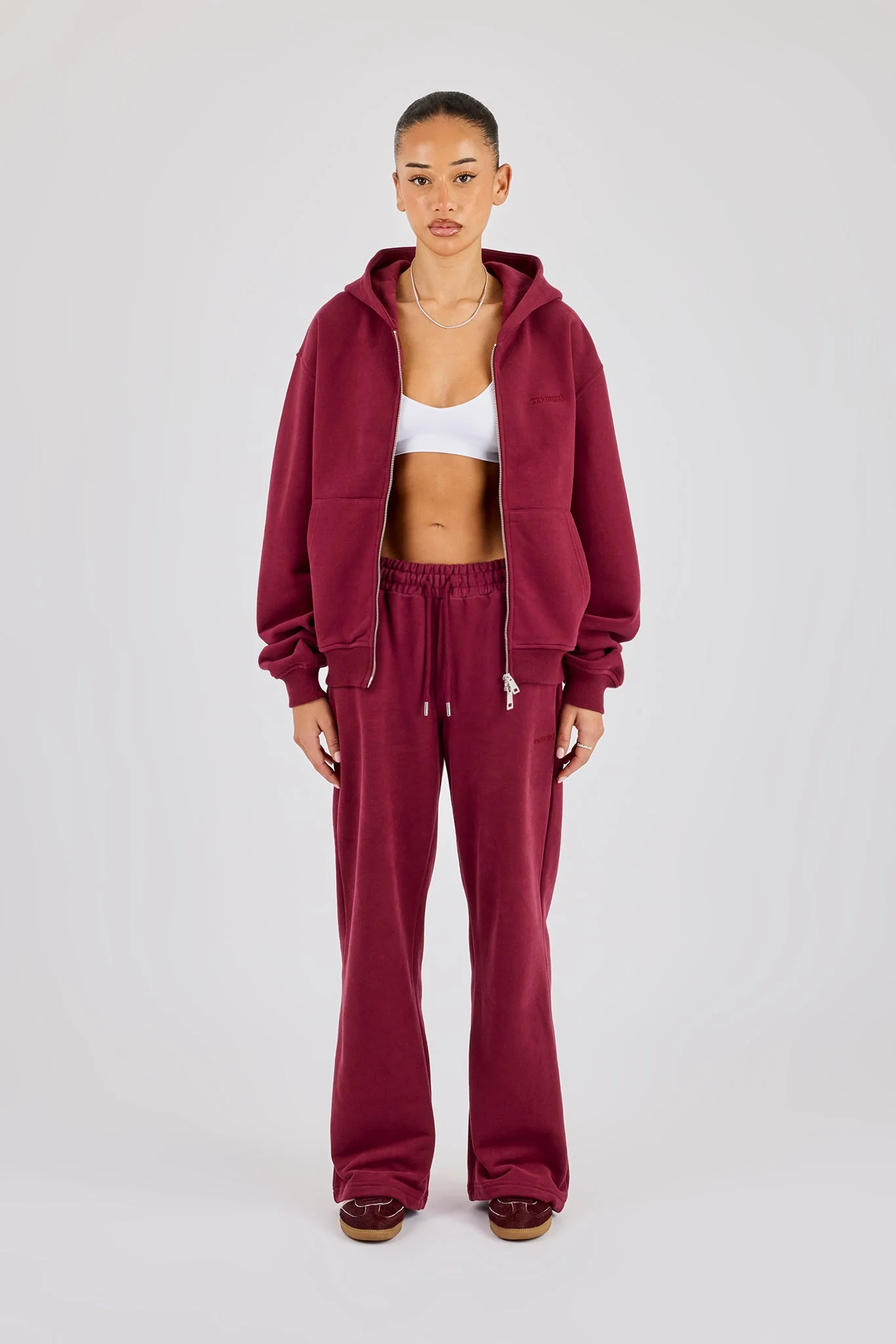 Oversized Zip Through Hoodie & Jogger - Burgundy - Image 3