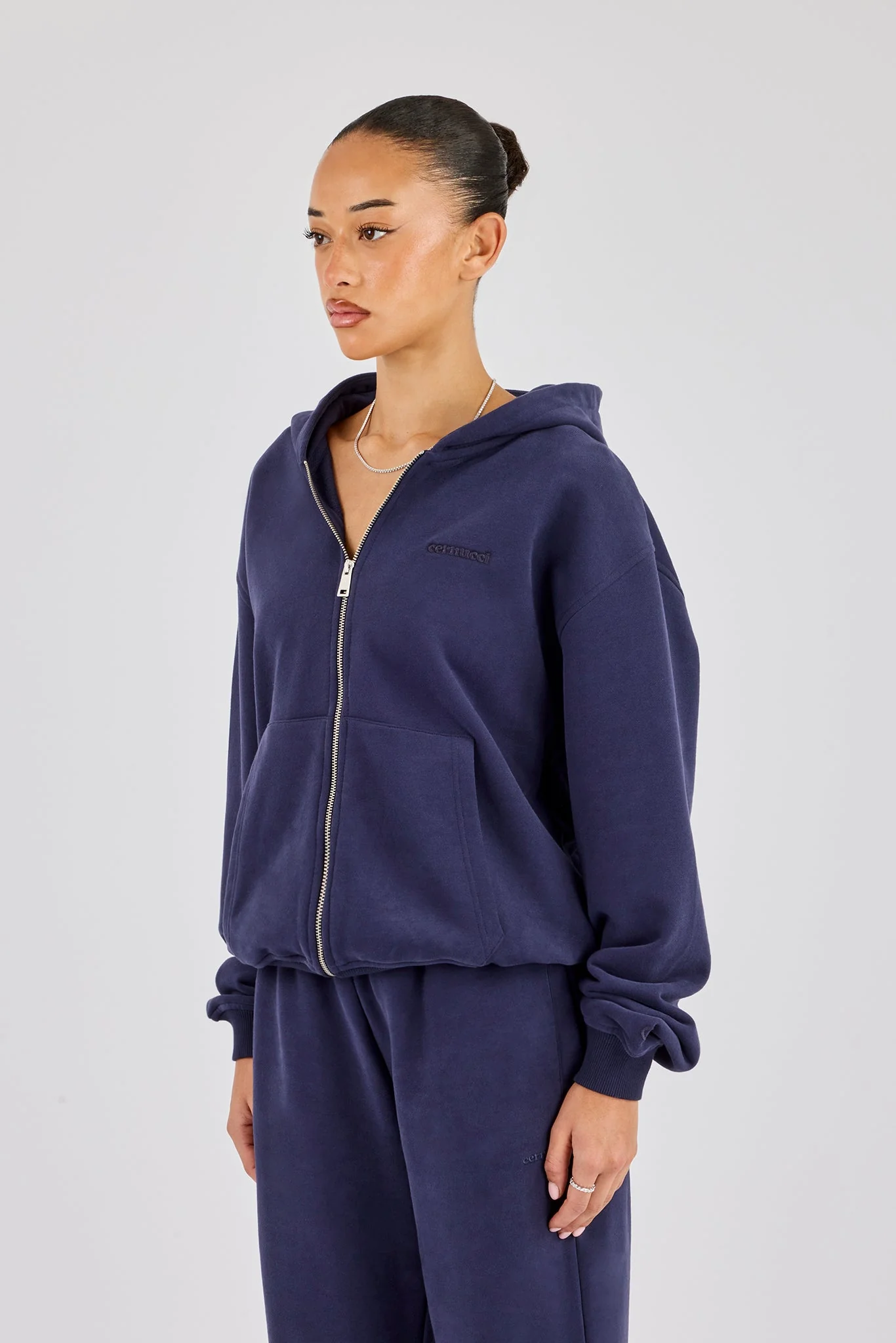 Oversized Zip Through Hoodie - Navy - Image 2