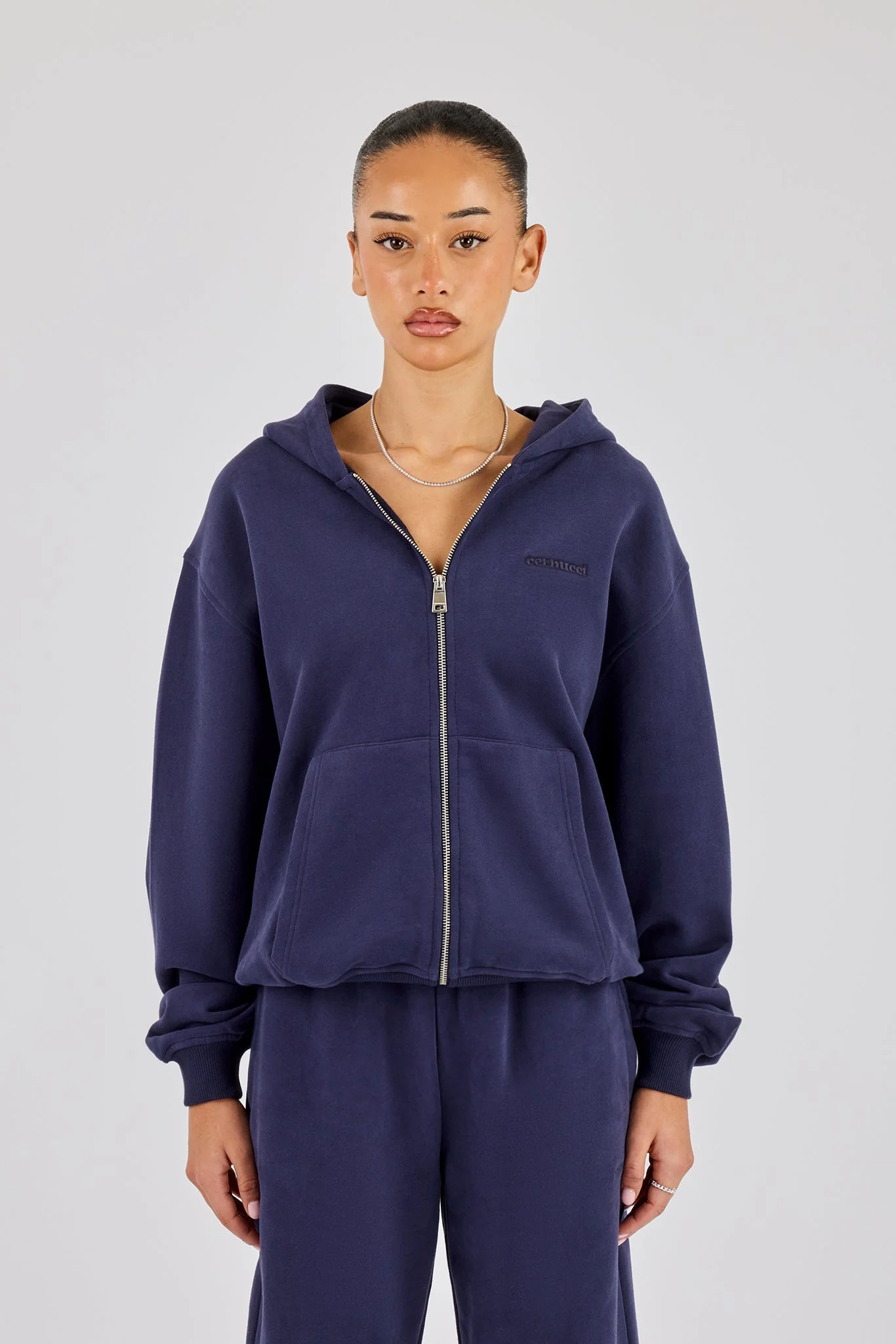 Oversized Zip Through Hoodie - Navy - Image 3
