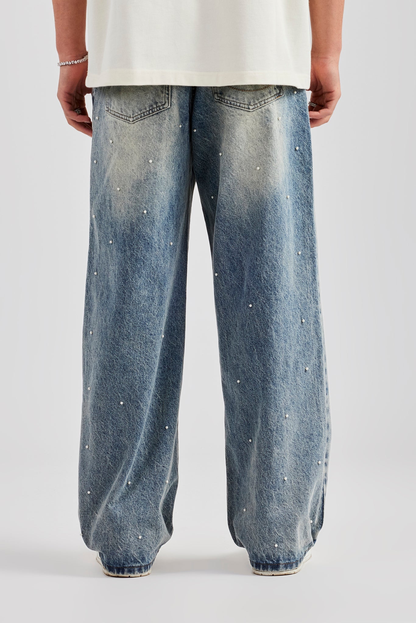 Pearl Detail Baggy Jean- Antique Wash - Image 3