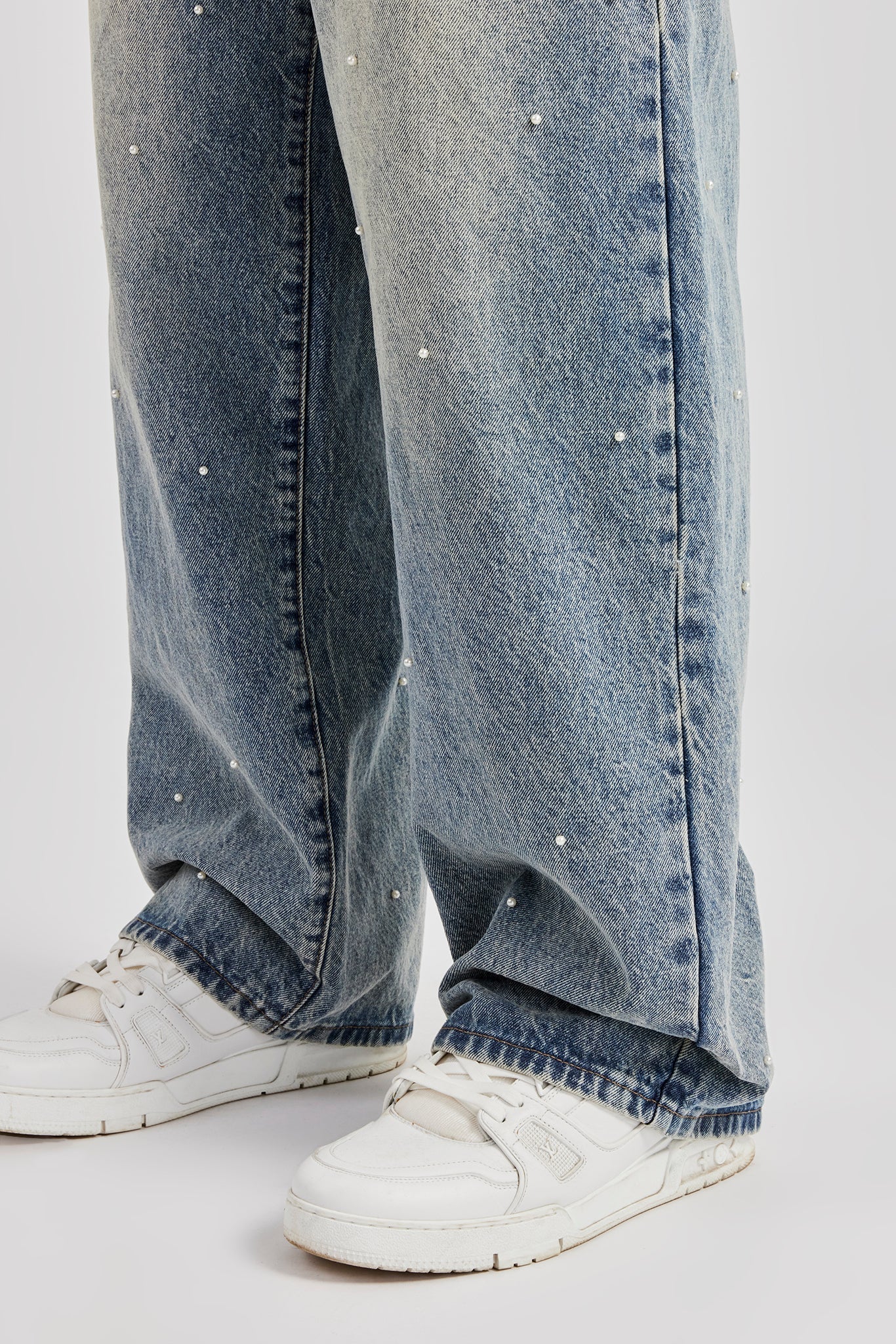 Pearl Detail Baggy Jean- Antique Wash - Image 4
