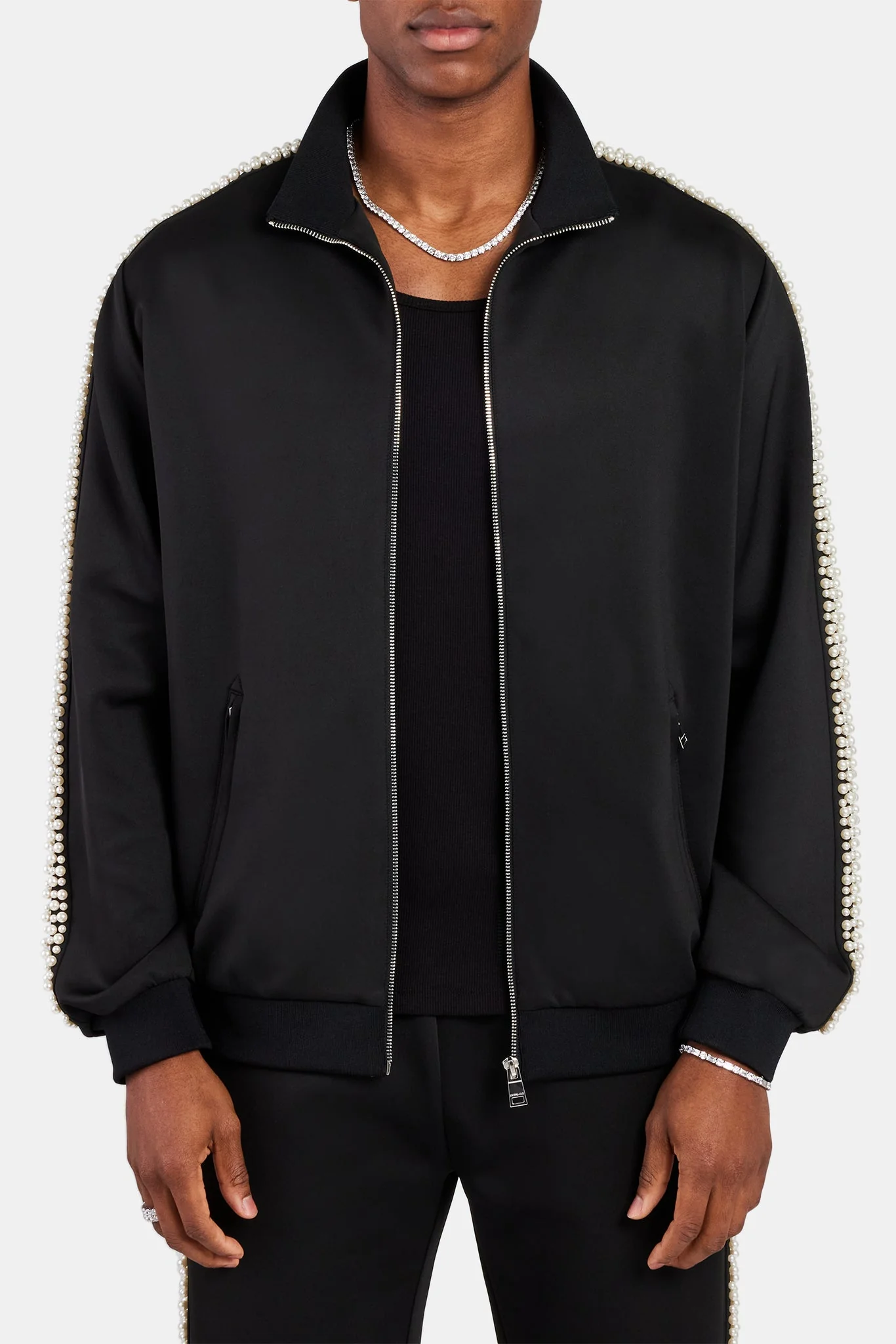 Pearl Detail Track Jacket - Black