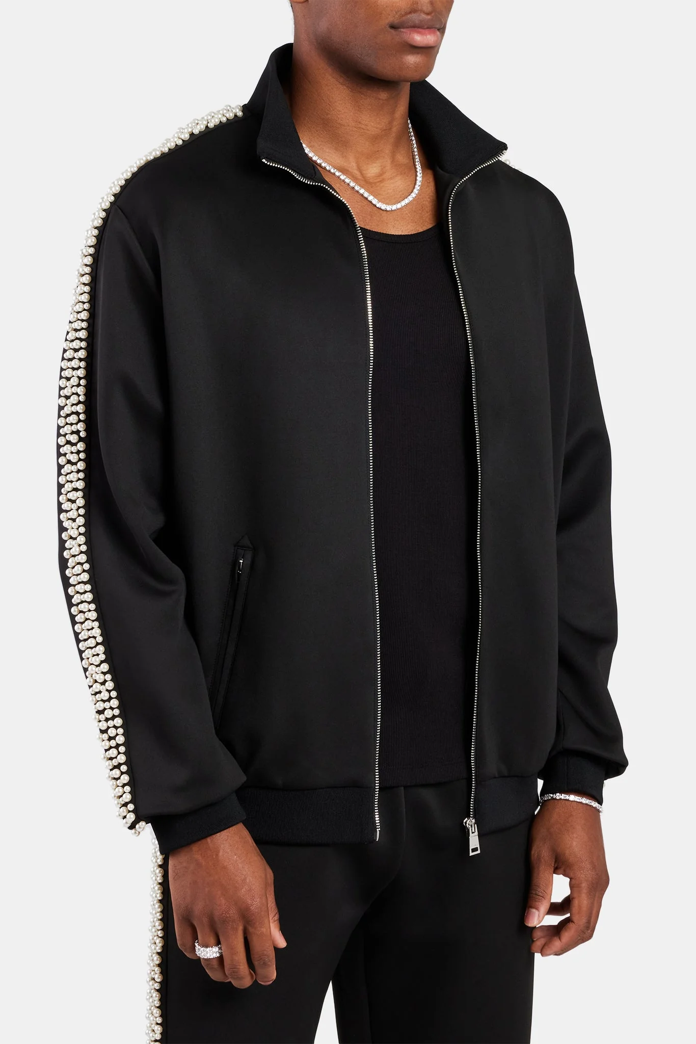Pearl Detail Track Jacket - Black - Image 3