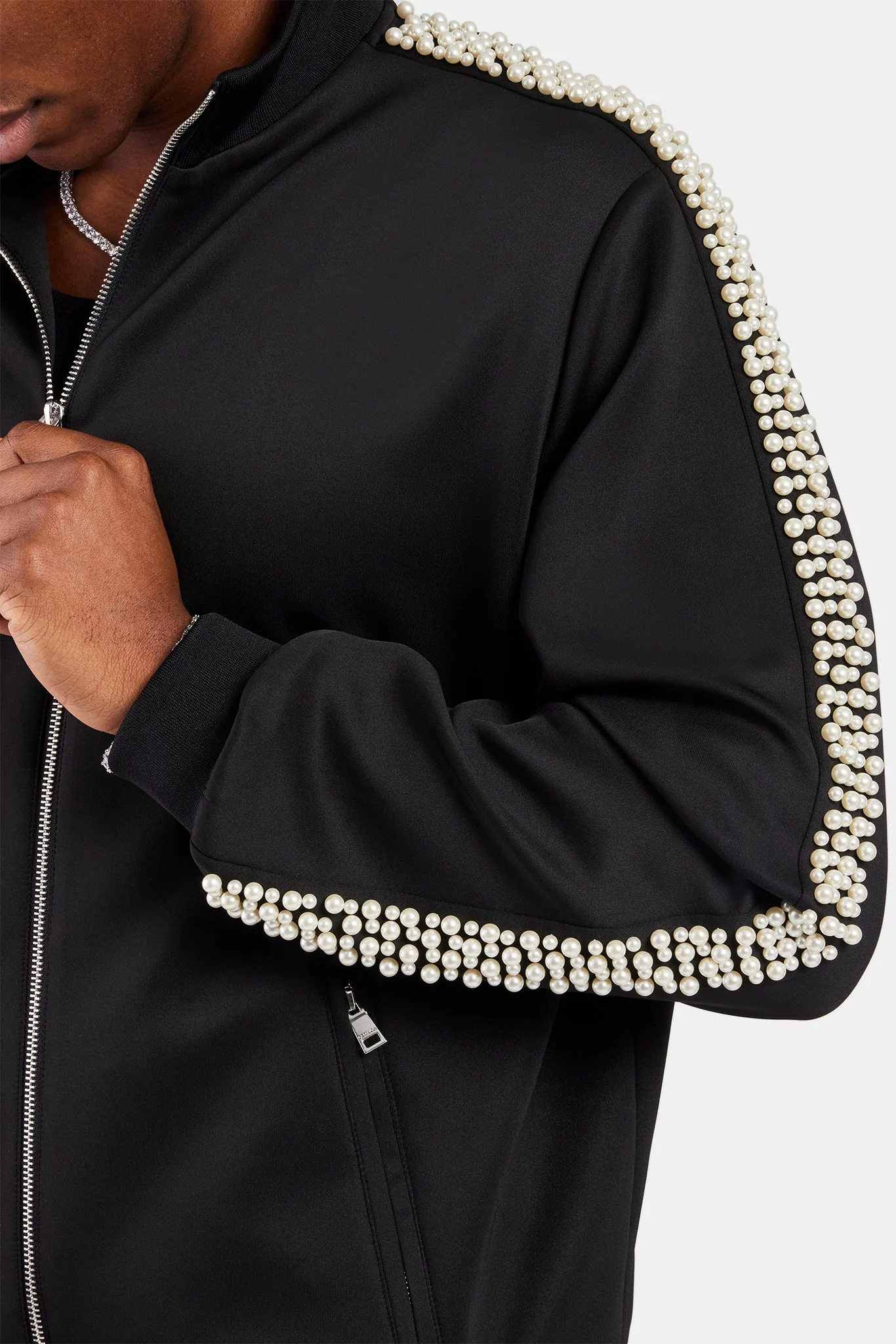 Pearl Detail Track Jacket - Black - Image 5