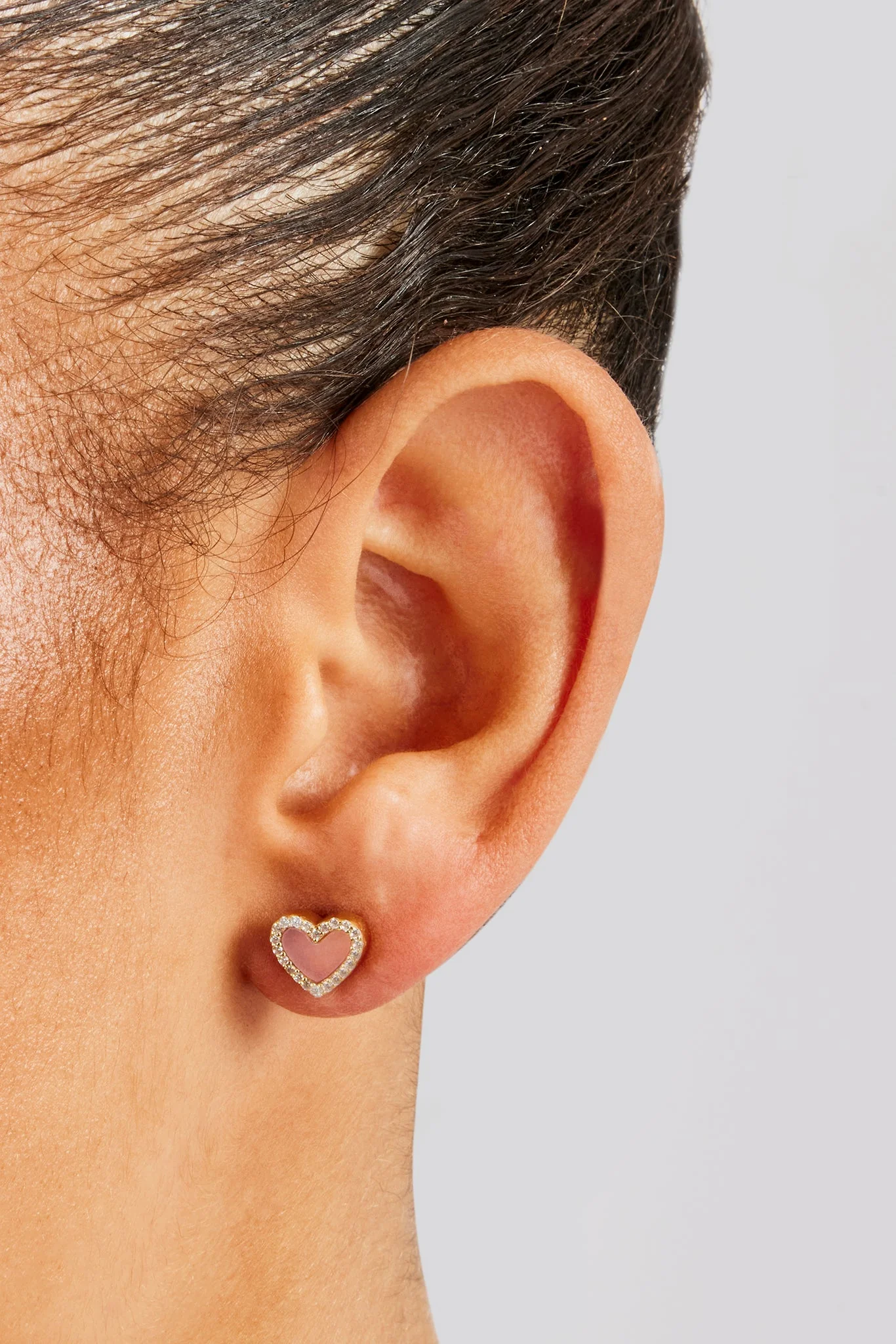 Pink Agate Heart Stud Earrings - Image 2