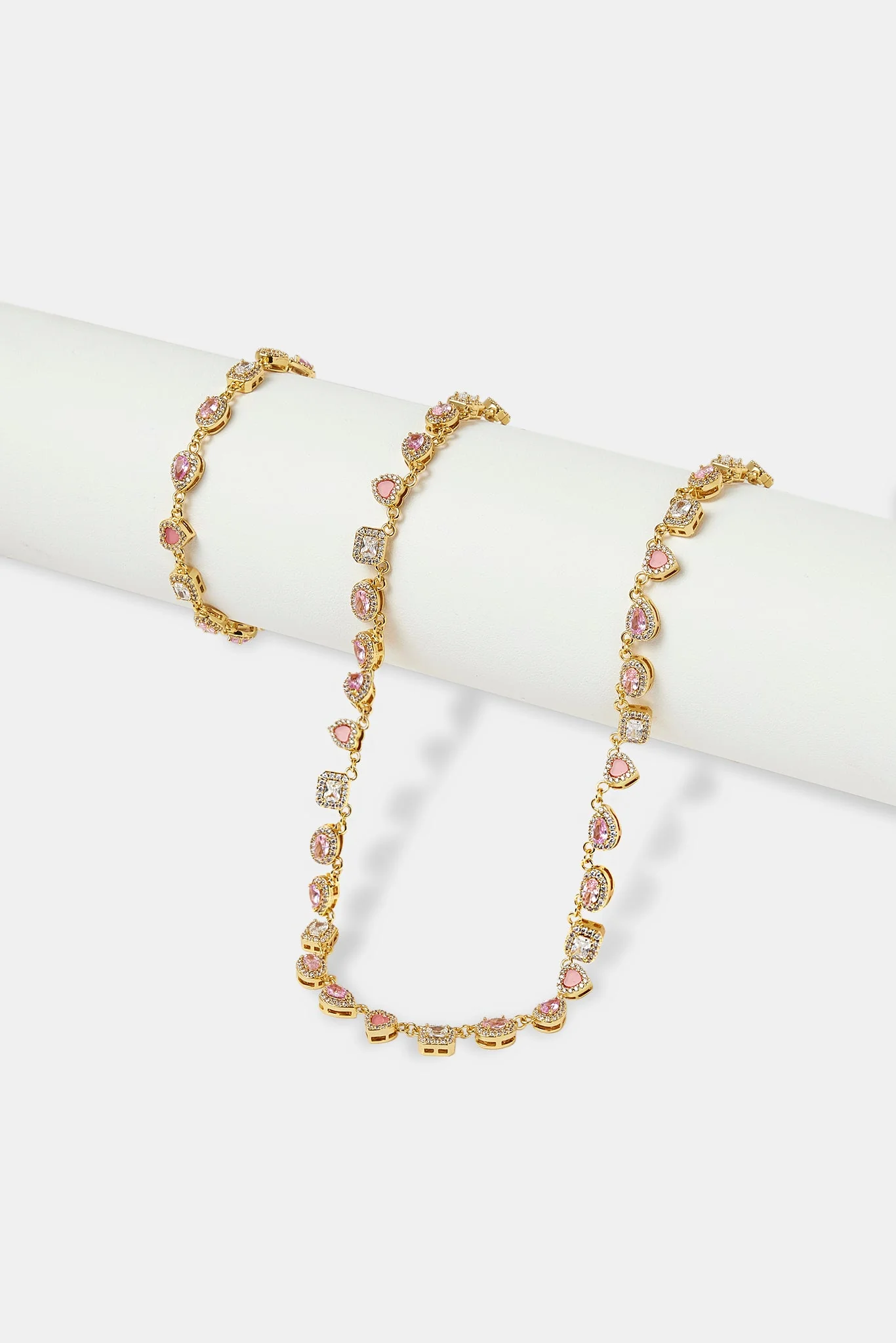 Pink Agate Iced Gemstone Chain & Bracelet - 6mm - Image 2