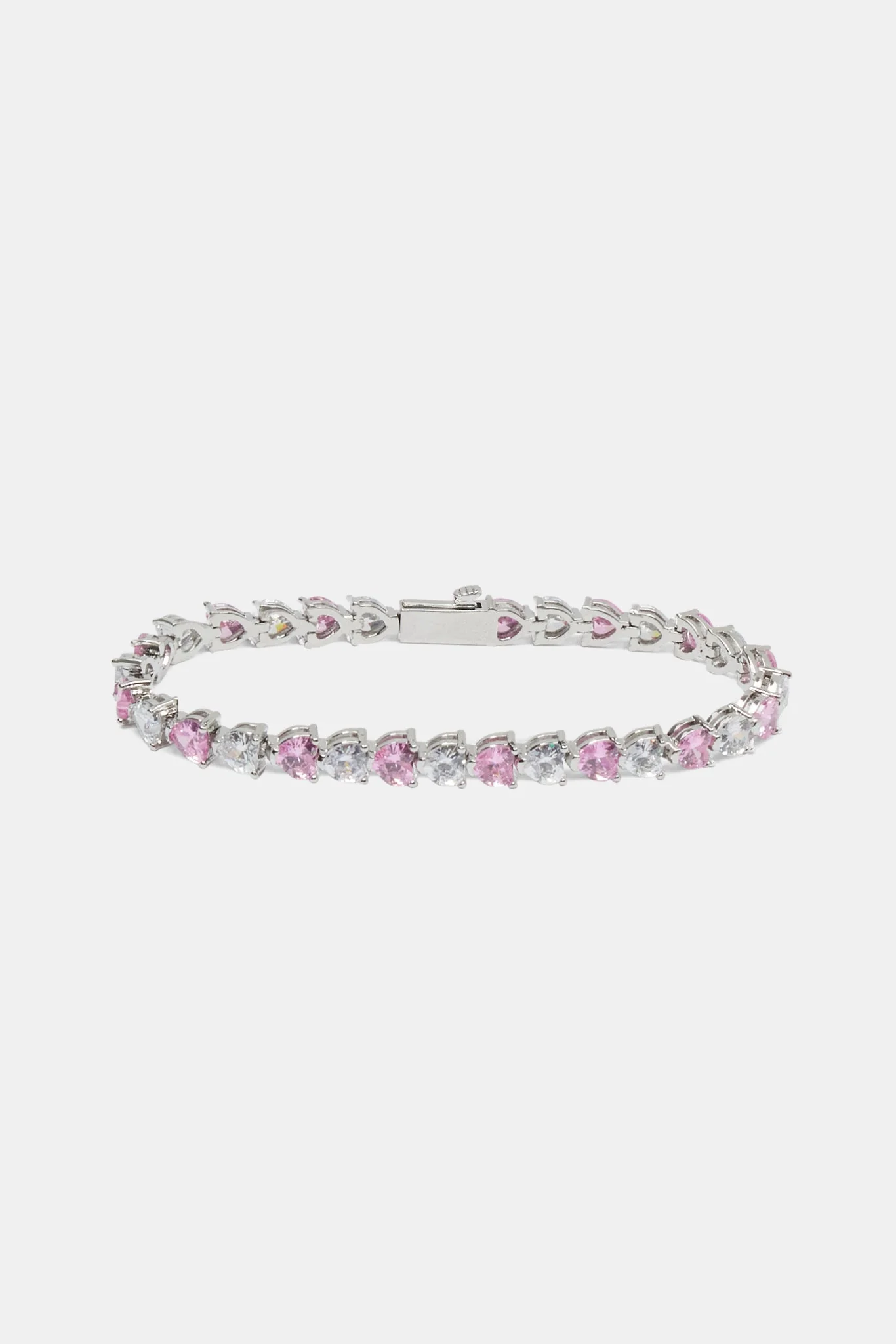 Pink & Clear Heart Tennis Bracelet - White - 5mm - Image 2