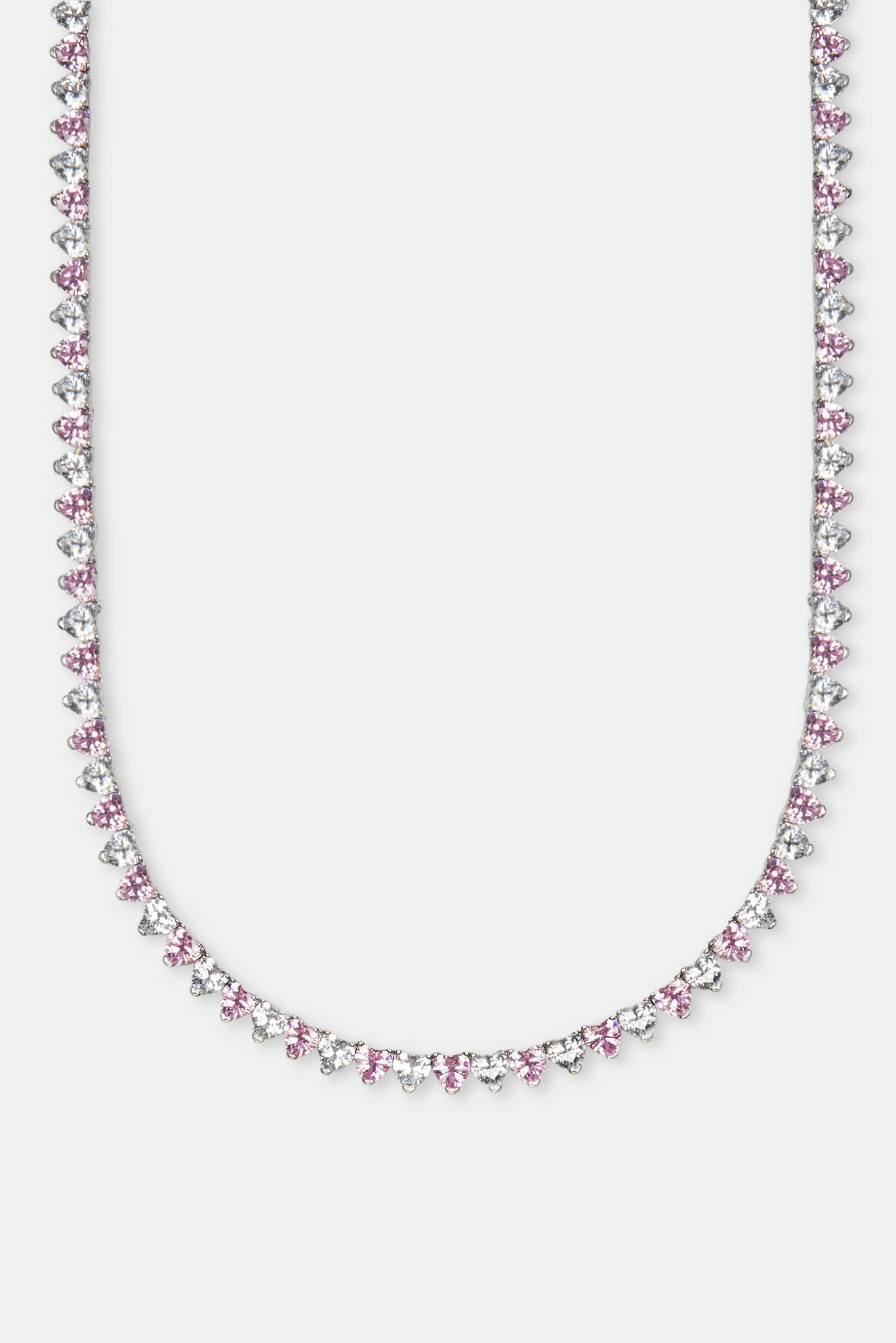 Pink & Clear Heart Tennis Chain - White - 5mm - Image 2