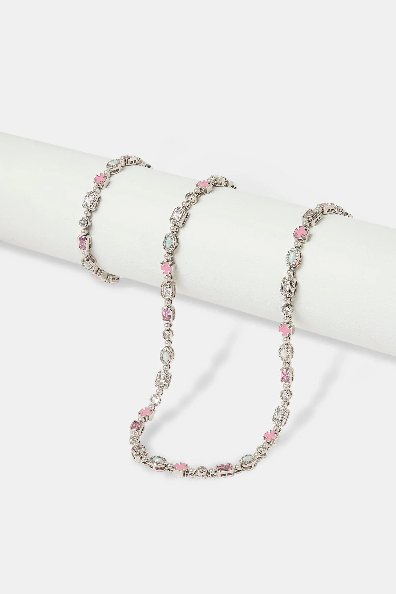Pink & Clear Multi Gemstone Chain & Bracelet - 6mm - Image 2