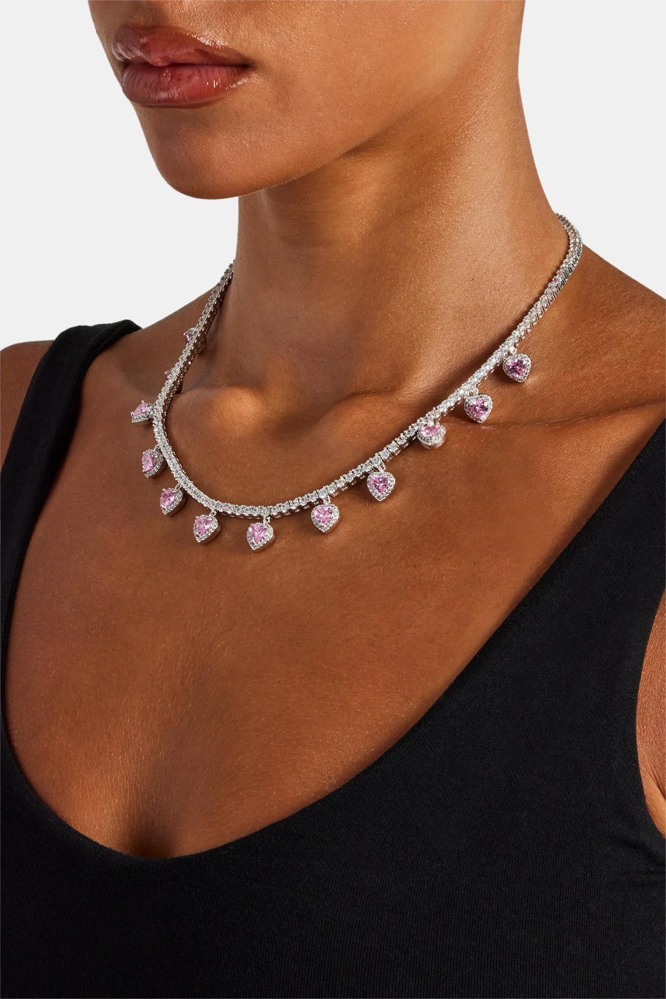 Pink Drop Heart Gemstone Tennis Chain - 3mm - Image 3