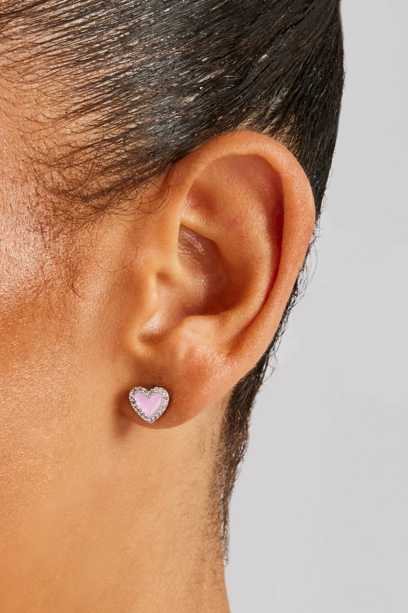 Pink Enamel Heart Stud Earrings - 6mm - Image 2