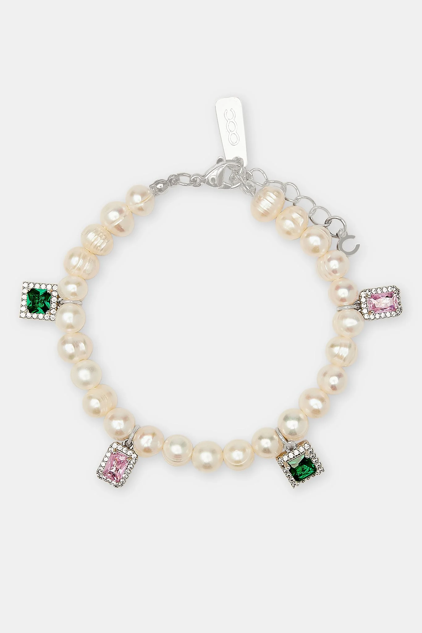 Pink & Green Mixed Gem Freshwater Pearl Bracelet - 6mm - Image 2