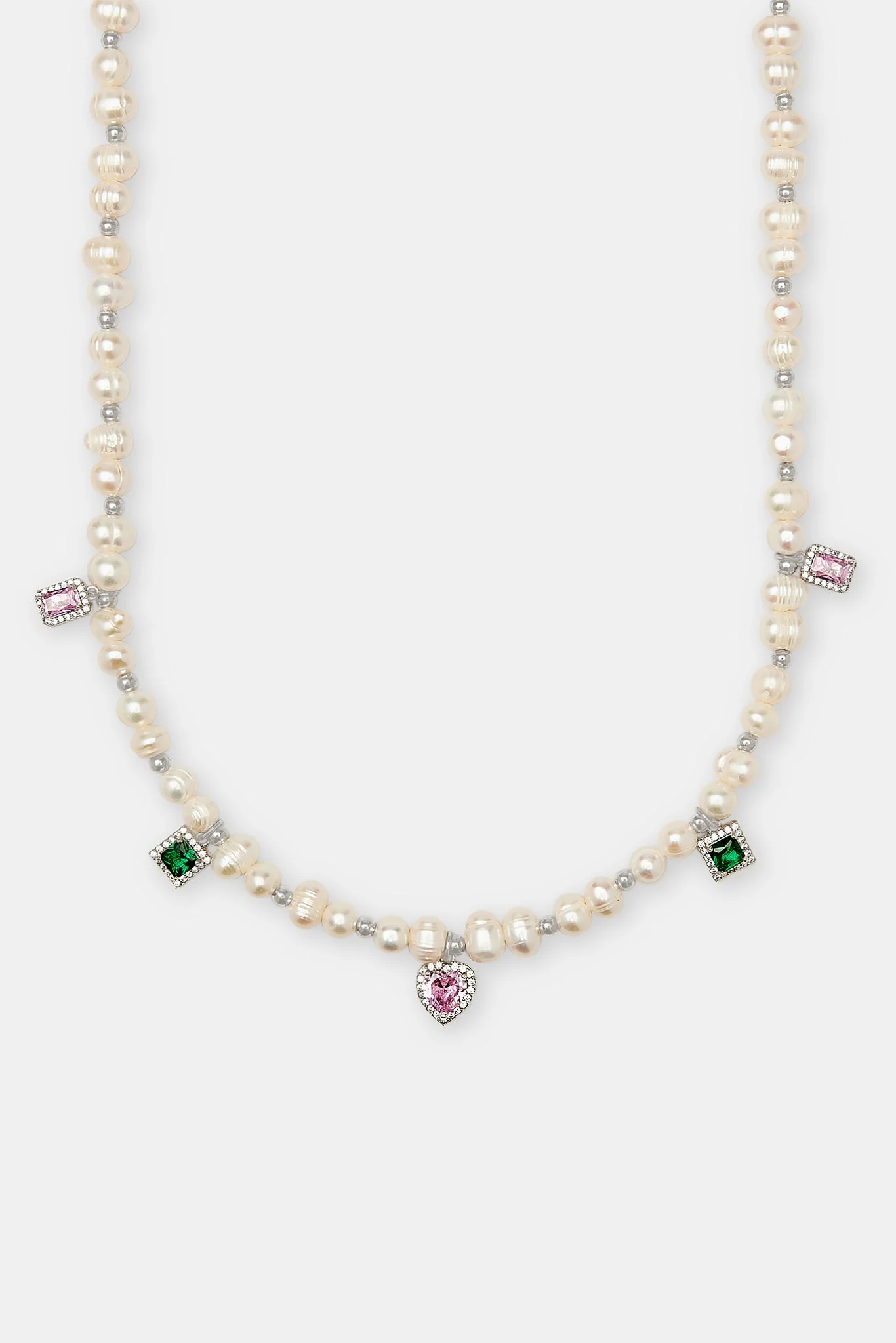 Pink & Green Mixed Gem Freshwater Pearl Necklace - 6mm - Image 2