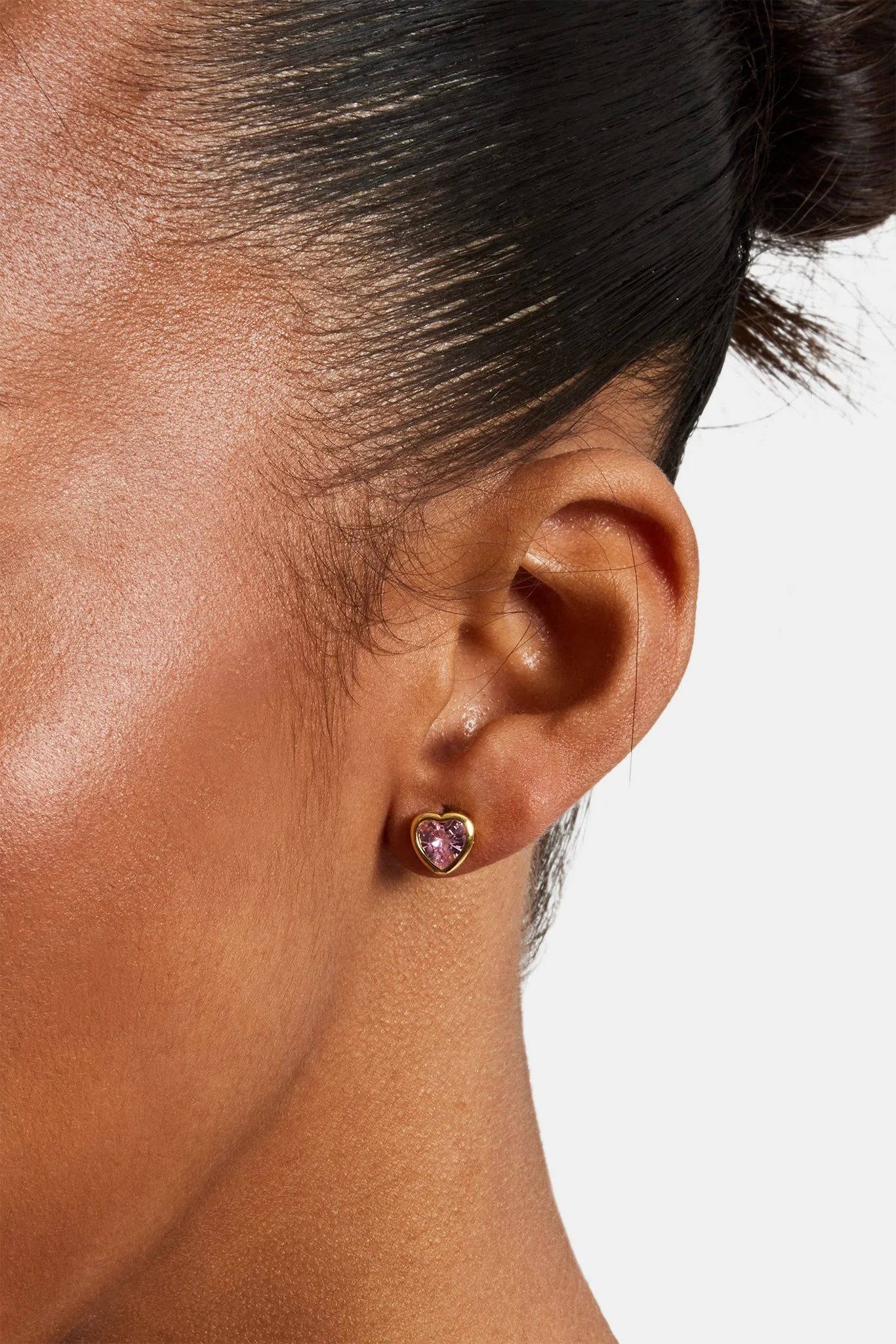 Pink Heart Gemstones Stud Earrings - 5mm - Image 2
