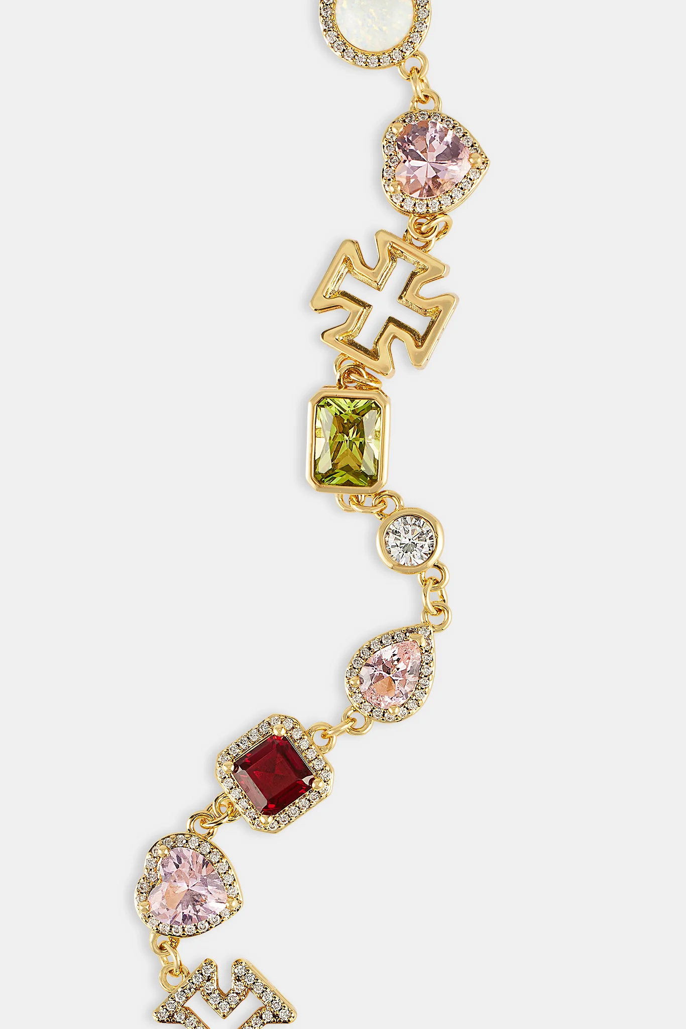 Pink Heart Multi Gem Bracelet - Gold - 10mm - Image 3