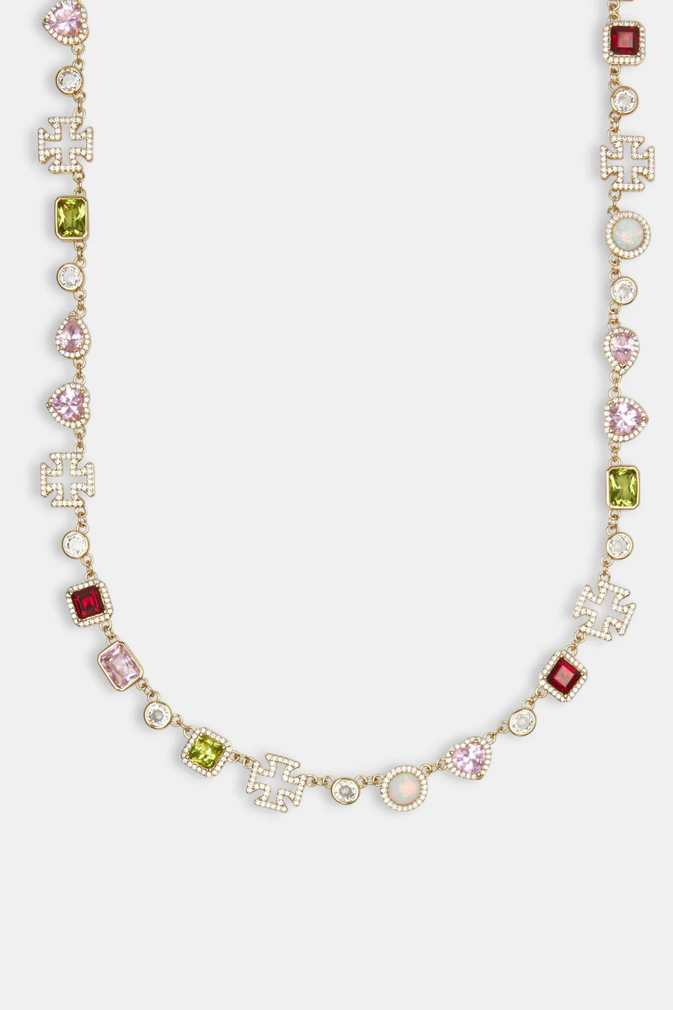 Pink Heart Multi Gem Chain & Bracelet - Gold - 10mm - Image 2
