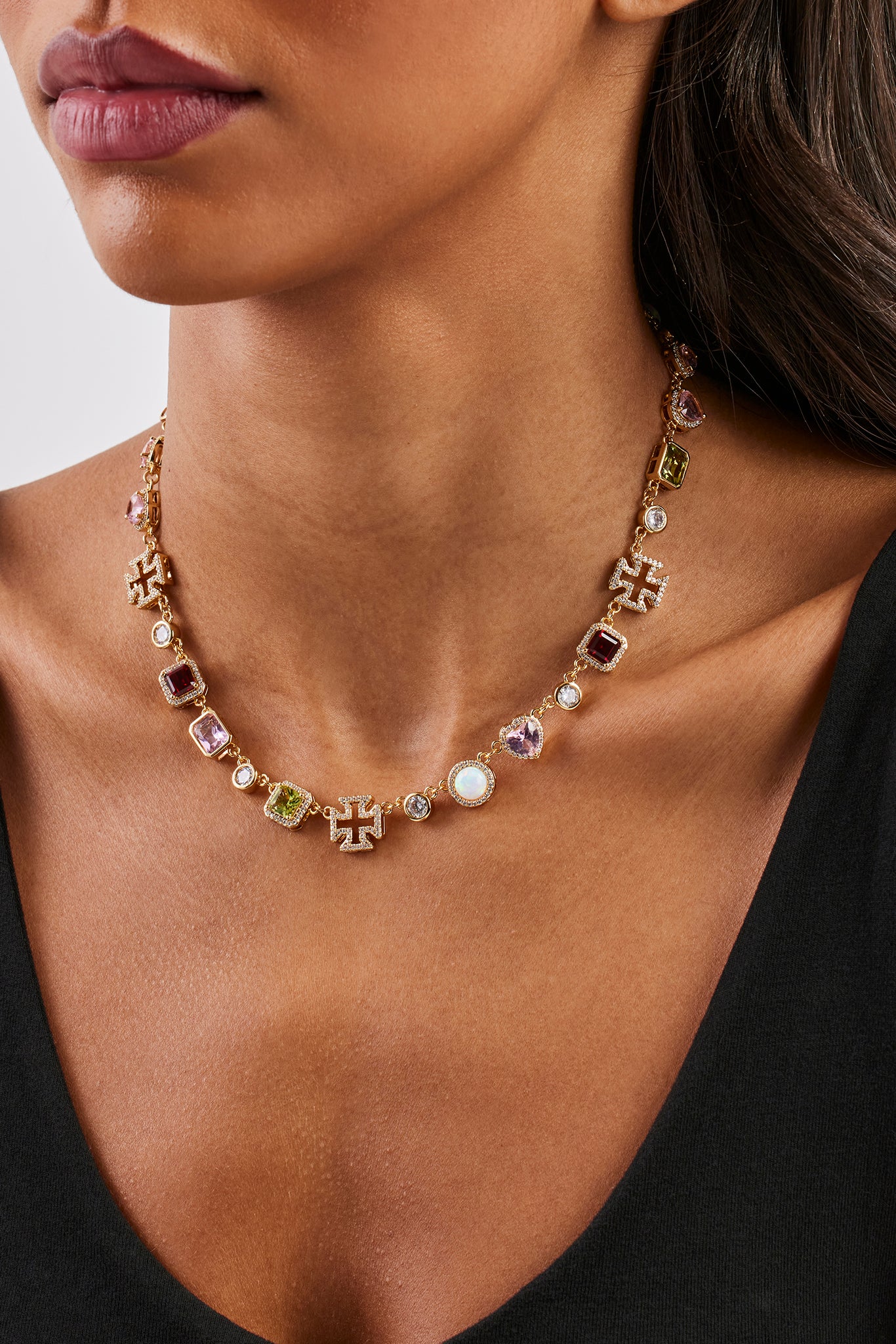 Pink Heart Multi Gem Chain - Gold - 10mm - Image 2
