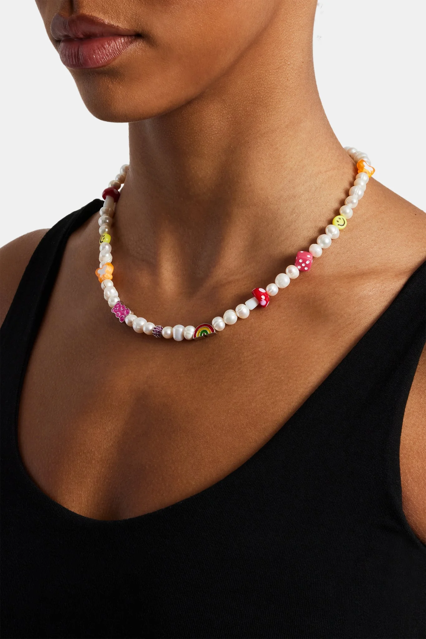 Pink Mixed Motif Bead Freshwater Pearl Necklace - Image 3