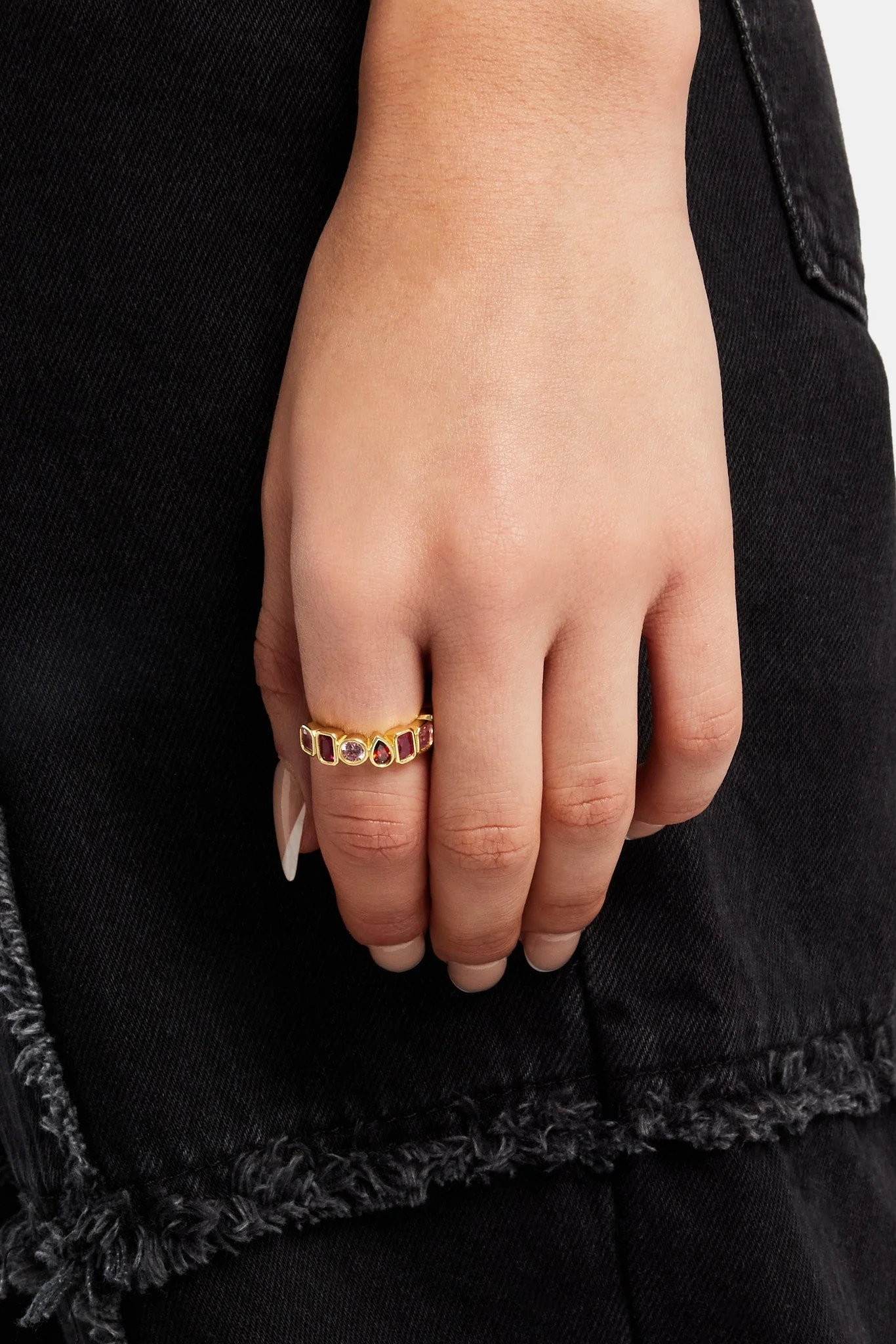 Pink Multi Gem Band Ring - Gold - Image 2