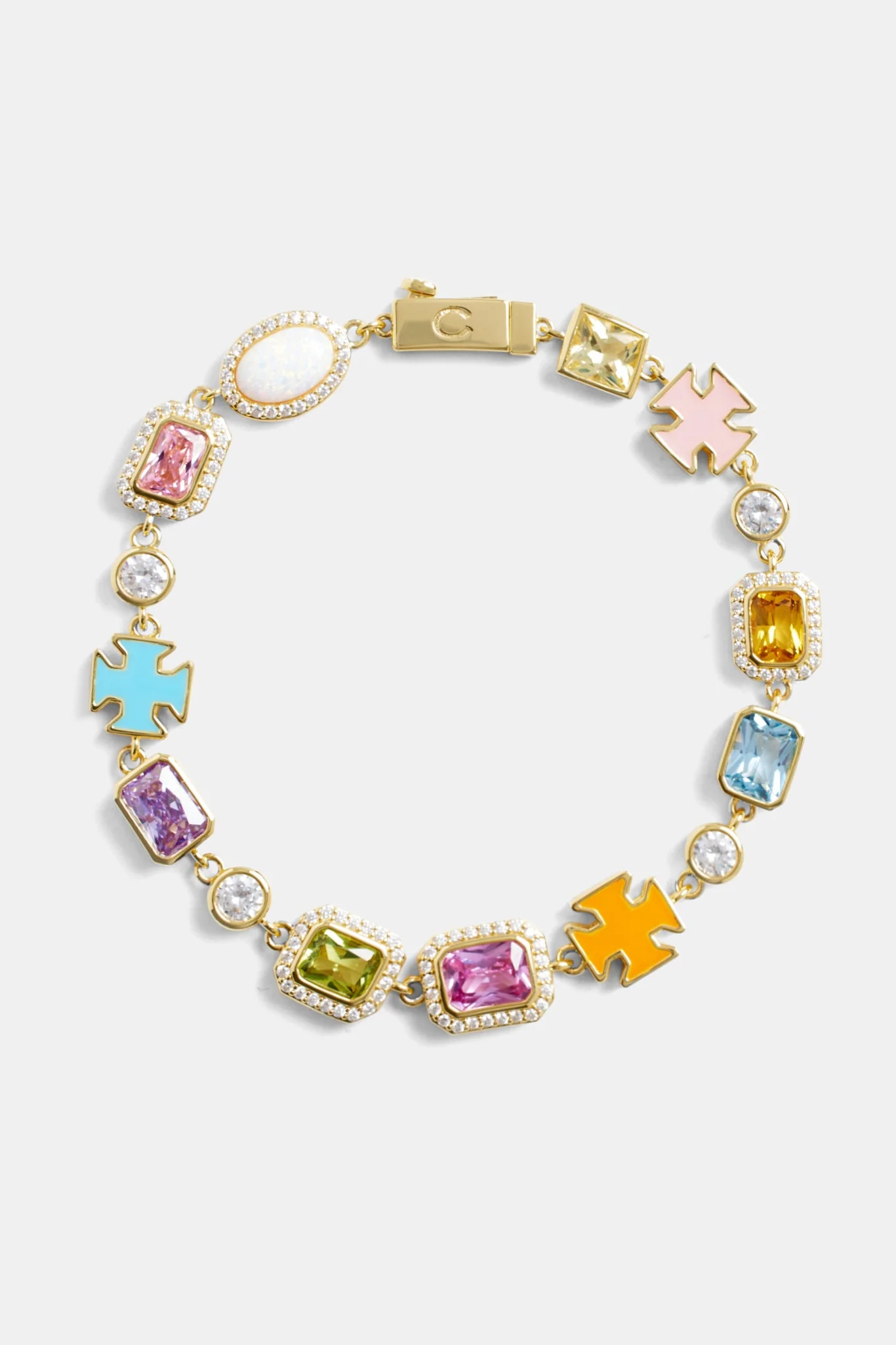 Pink Multi Gemstone Motif Necklace & Bracelet - Gold - 10mm - Image 3