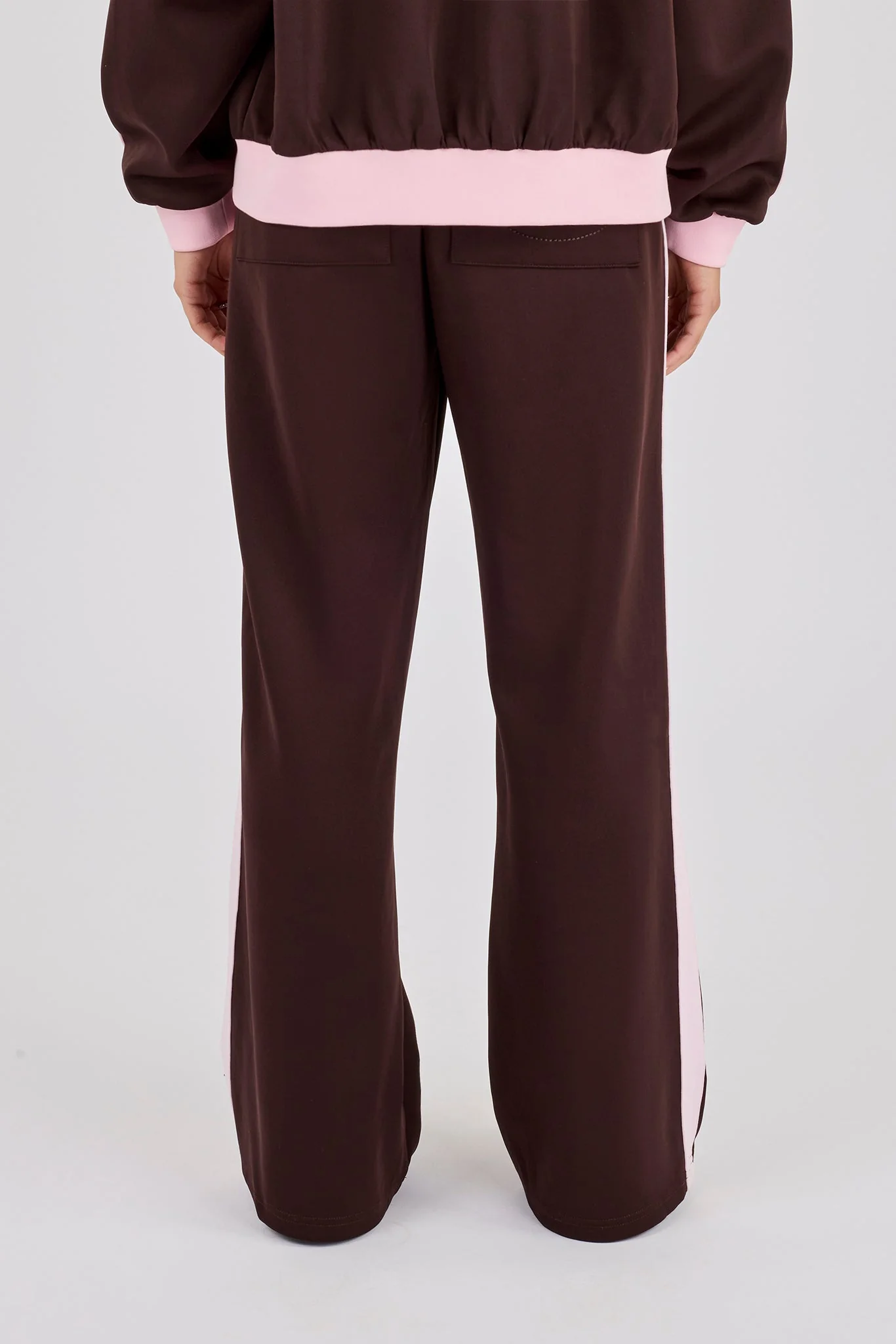 Pink Rib Contrast Track Pant - Chocolate - Image 3