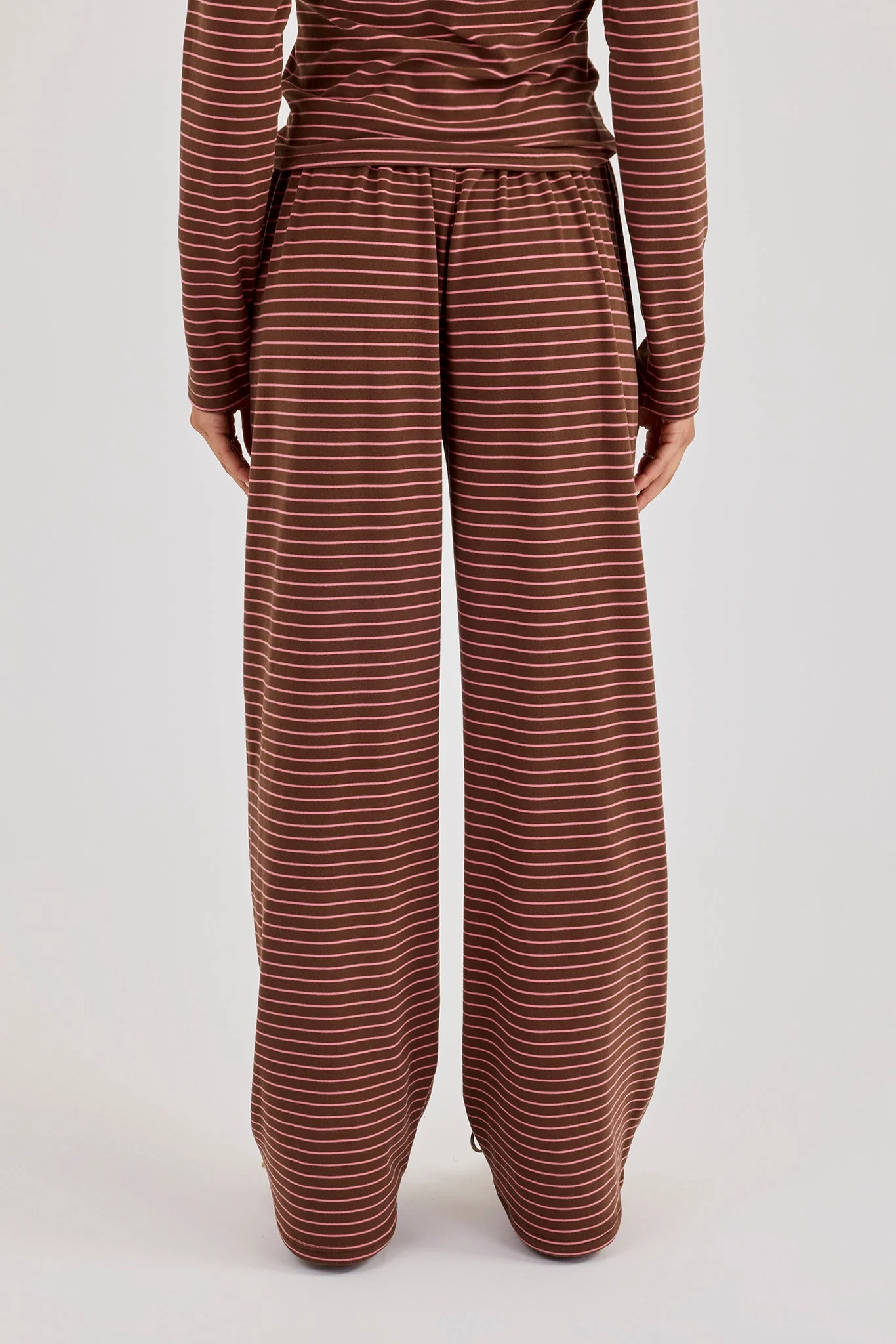 Pink Stripe Soft Touch Button Detail Wide Leg Jogger - Chocolate - Image 4